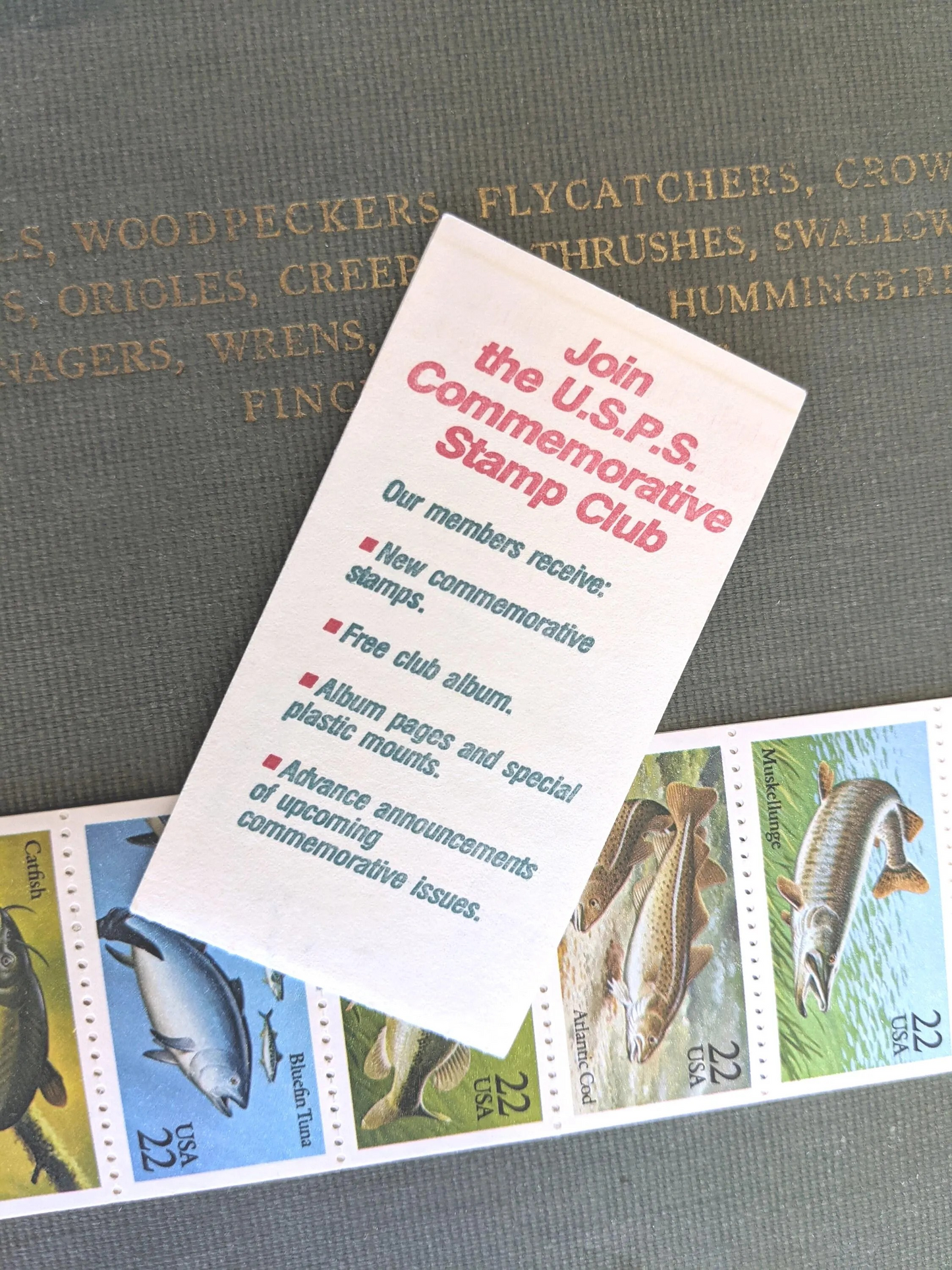 Fish, Booklet of 10, Vintage Unused USPS 22 Cent Postage Stamps, Fish Stamps (Muskellunge, Atlantic Cod, Largemouth Bass, Bluefin Tuna, Catfish), 1986, Gummed