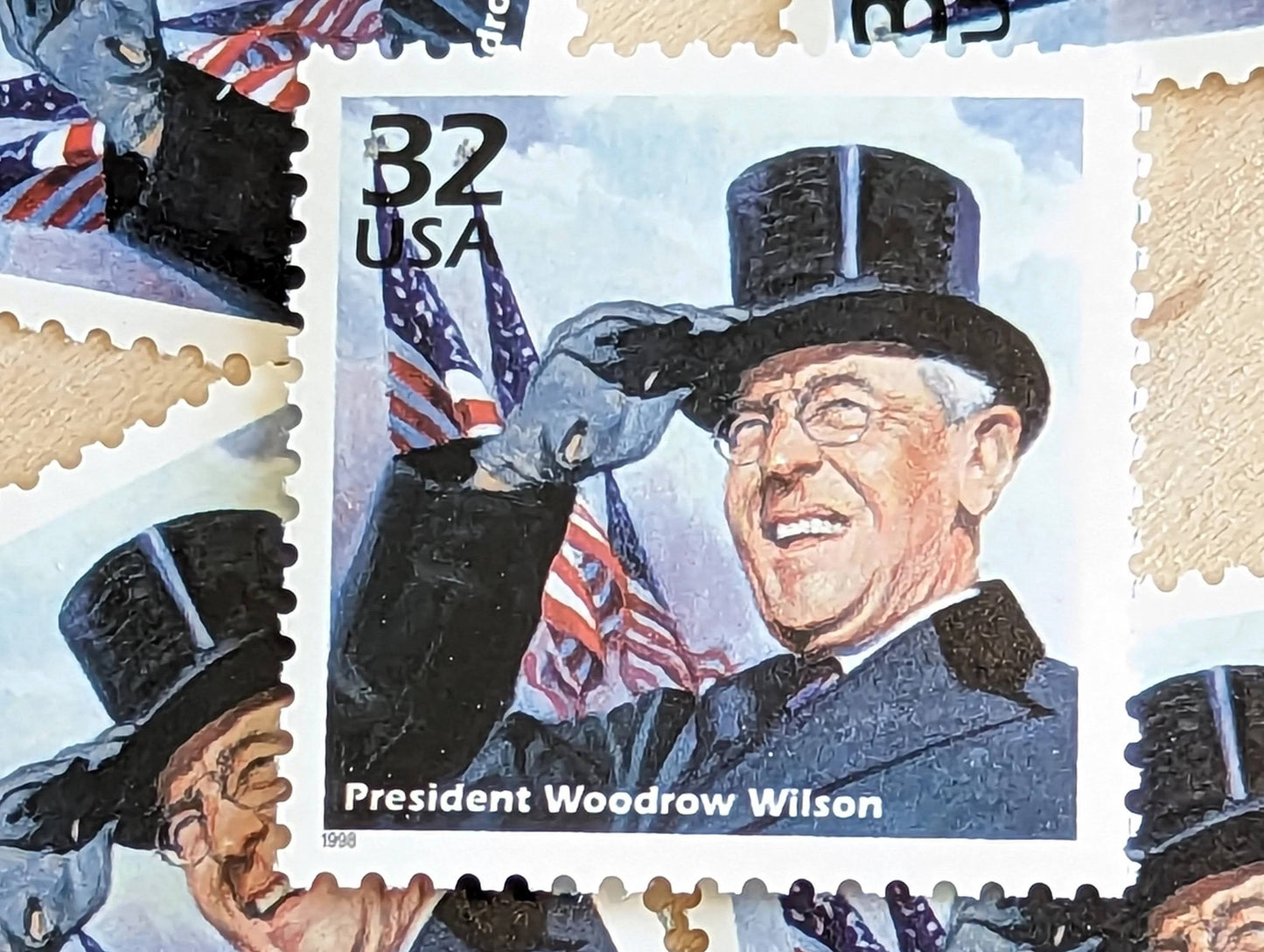 Woodrow Wilson, Set of 5, Vintage Unused USPS 32 Cent Postage Stamps, 1910s Celebrate the Century Series 1998, Gummed