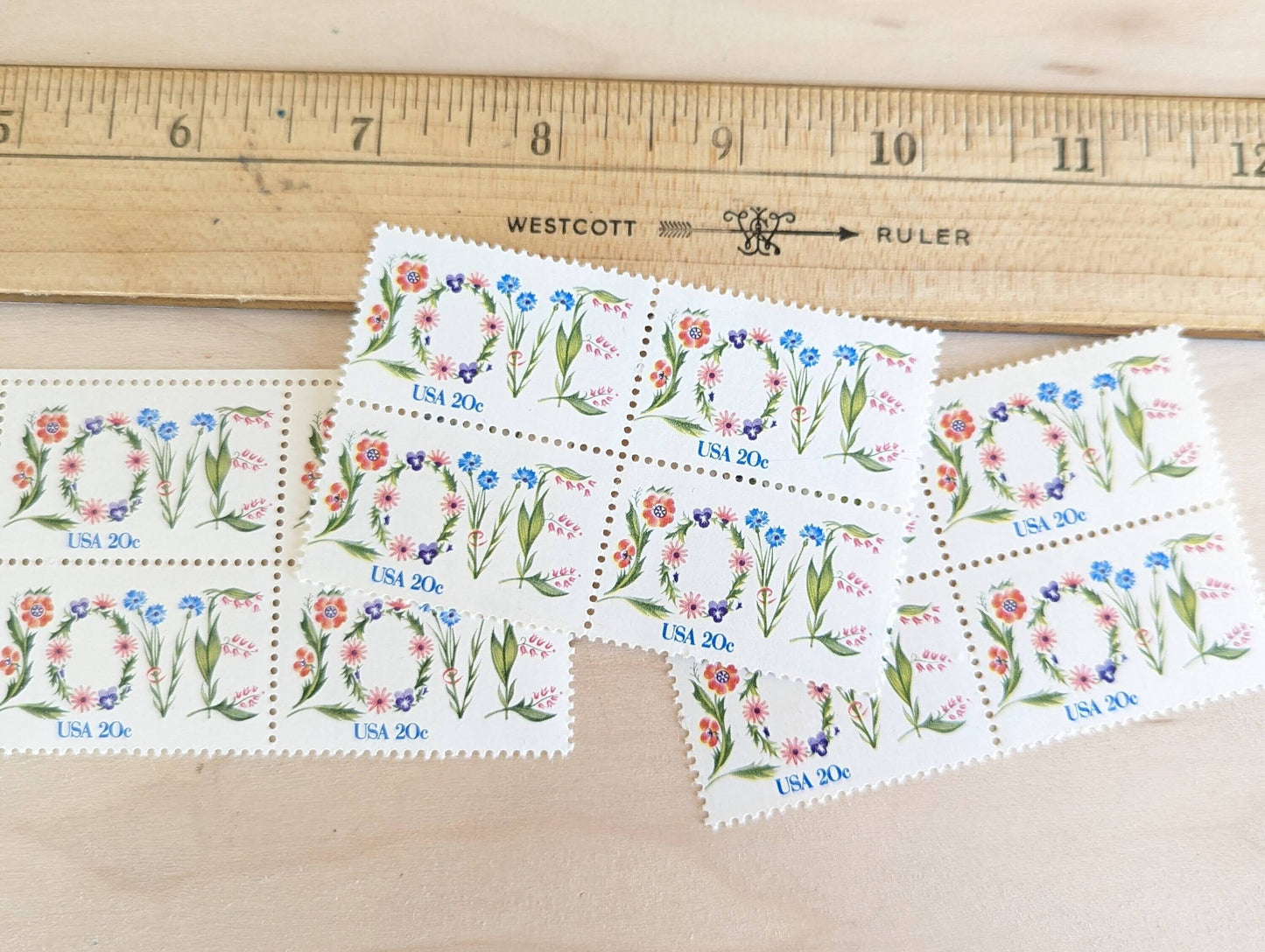 Love Flower Stamps, Vintage Unused USPS 20 Cent Postage Stamps, Love Stamps 1982, Gummed