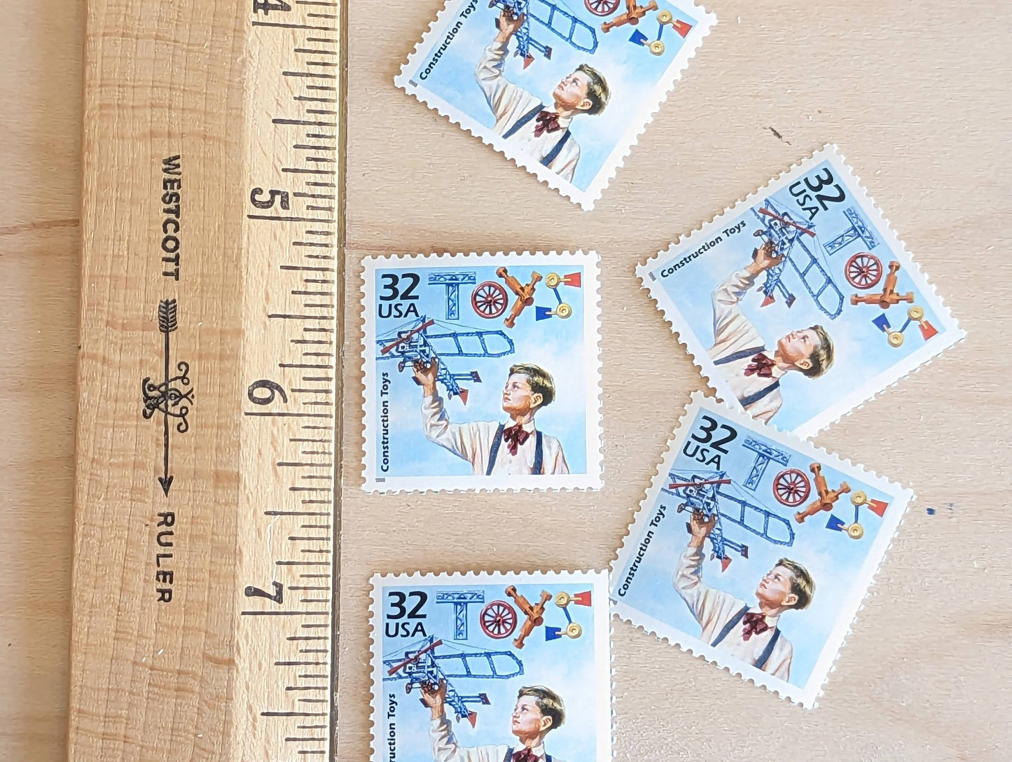 Construction Toys, Set of 5, Vintage Unused USPS 32 Cent Postage Stamps, 1910s Celebrate the Century Stamps 1998, Gummed
