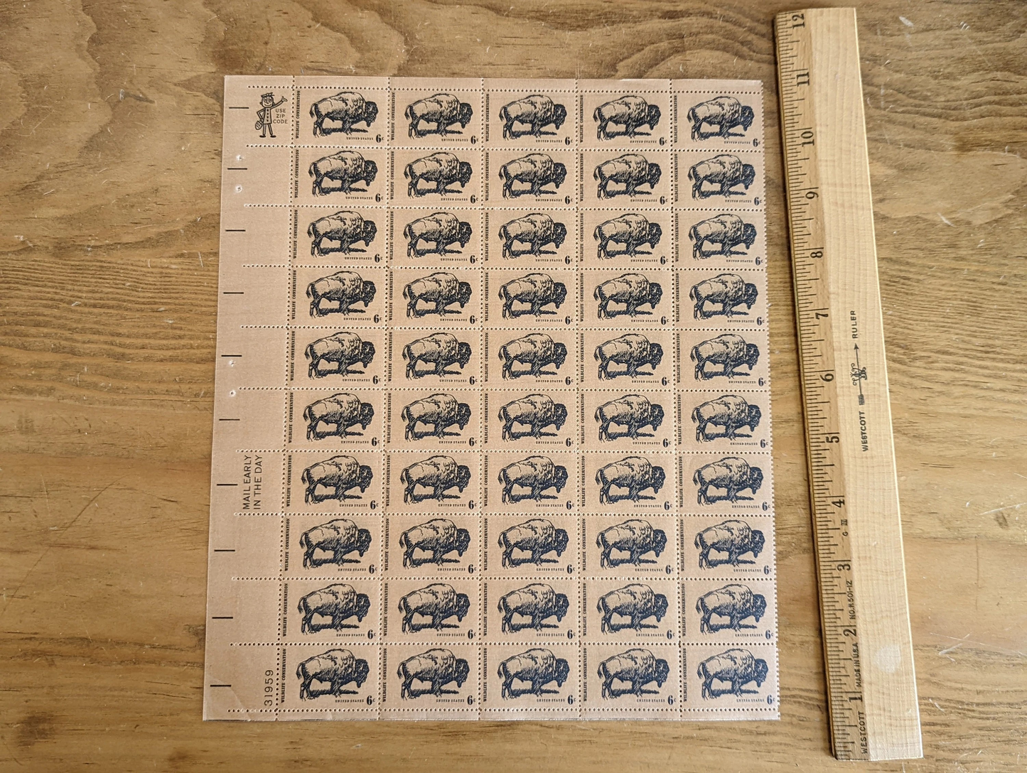 Wildlife Conservation Bison, Vintage Unused USPS 6 Cent Postage Stamps, Wildlife Conservation Stamps (Bison), 1970, Gummed