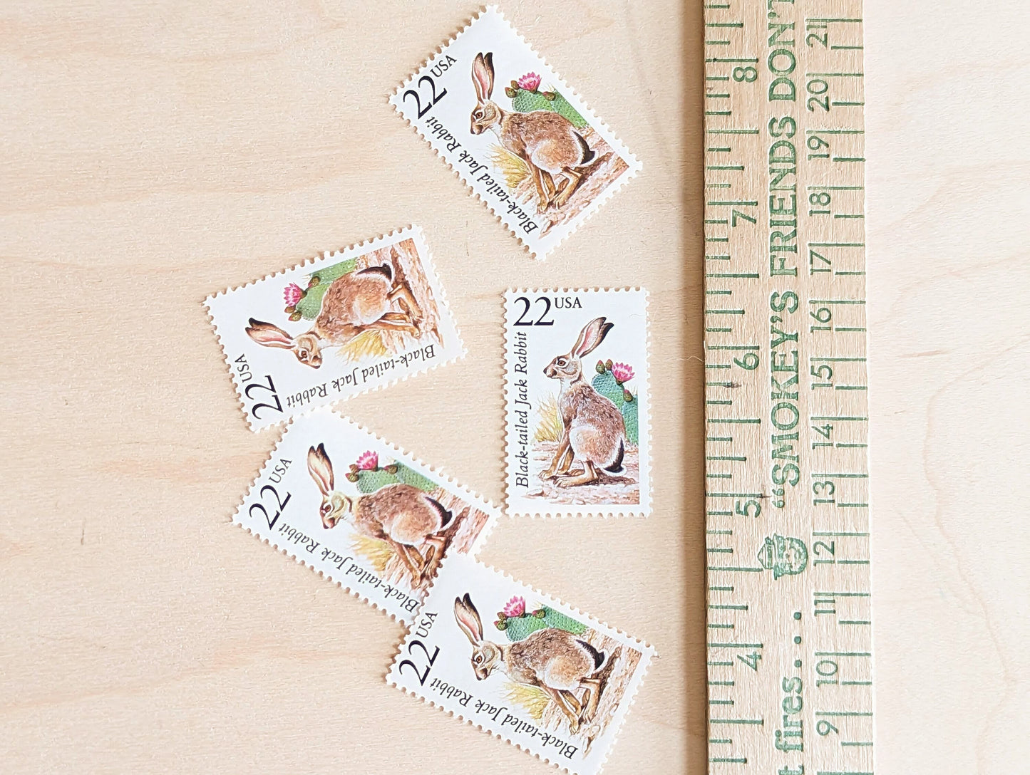 Black-Tailed Jack Rabbit, Set of 5, Vintage Unused USPS 22 Cent Postage Stamps, North American Wildlife Series 1987, Gummed