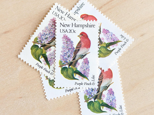 New Hampshire State Stamps, Set of 5, Vintage Unused USPS 20 Cent Postage Stamps, State Bird and Flower 1982, Gummed