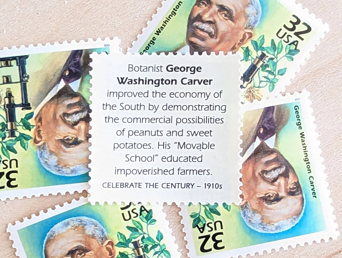 5 George Washington Carver, 32 Cent, 1998, 1910s Celebrate The Century, Unused Postage Stamps