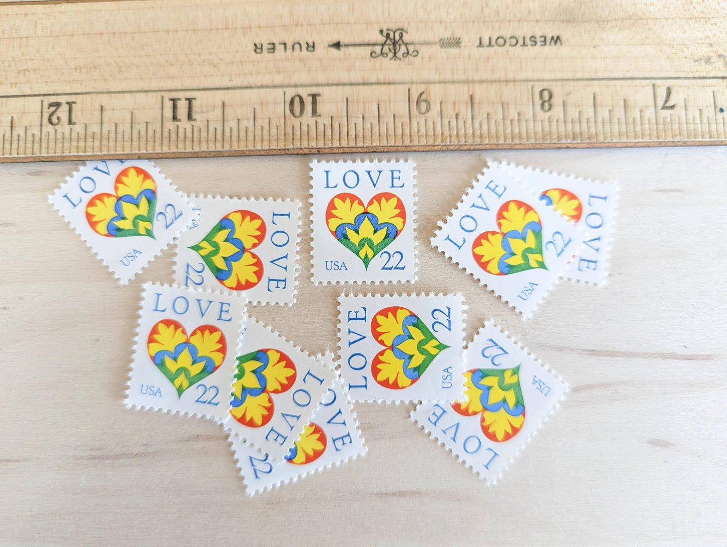 Set of 10 Love Heart Stamps, 22 cent stamps, 1987 Unused USPS Postage Stamps