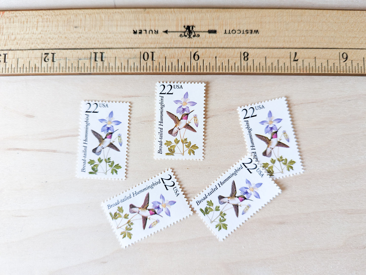 5 Broad-tailed Hummingbird Wildlife Stamps, 22 Cent 1987 Unused Postage Stamps