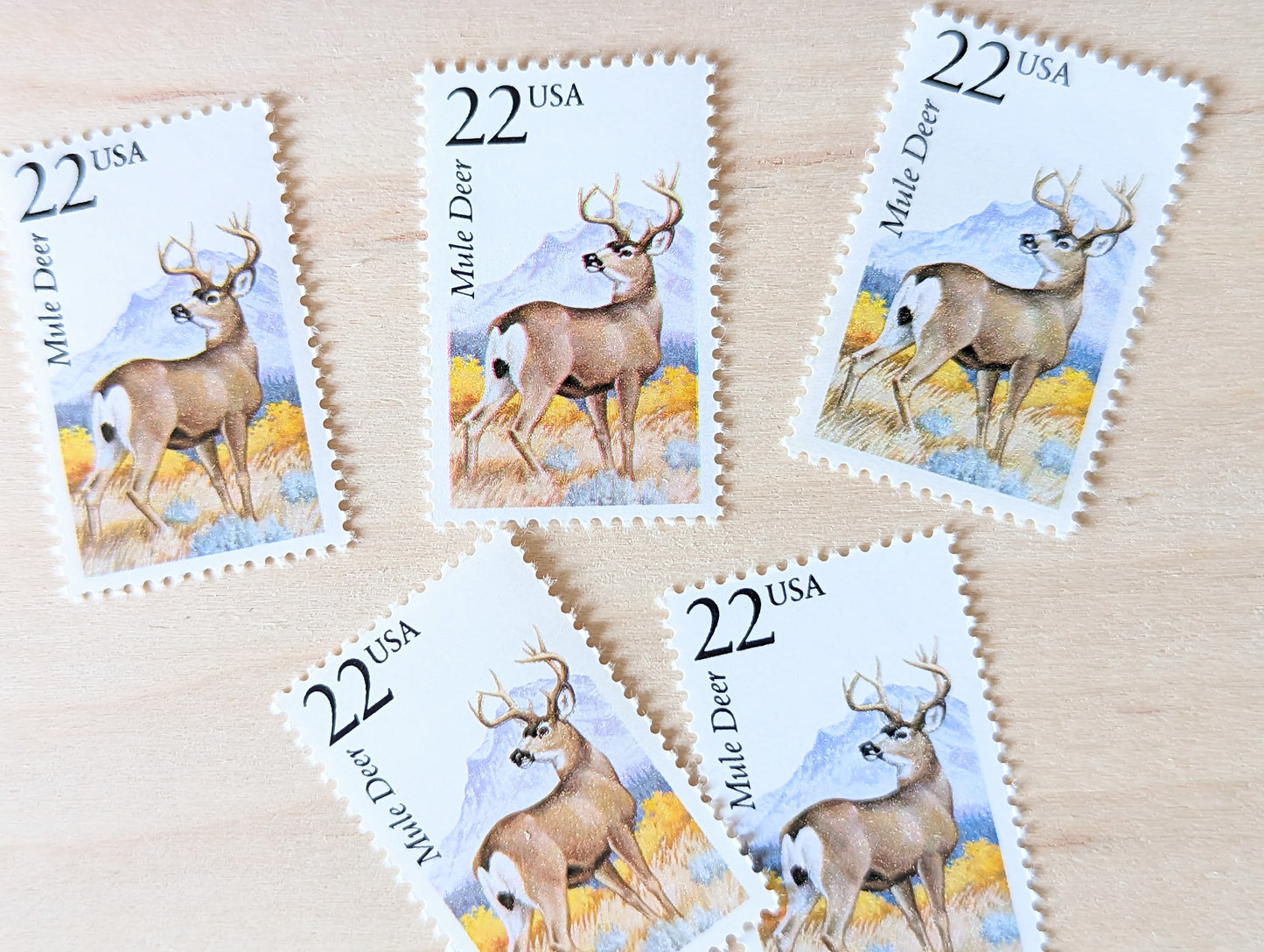 5 Mule Deer Wildlife Stamps, 22 Cent 1987 Unused Postage Stamps