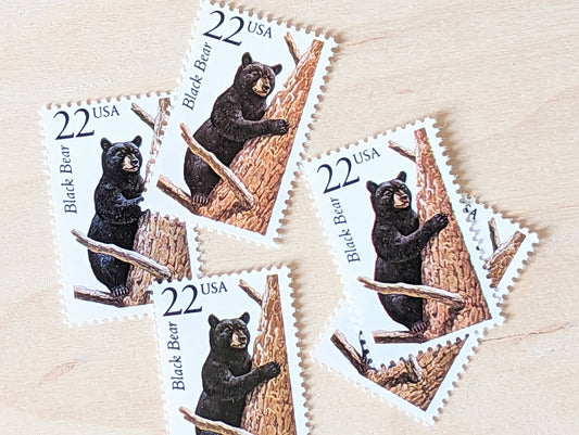 5 Black Bear Wildlife Stamps, 22 Cent 1987 Unused Postage Stamps