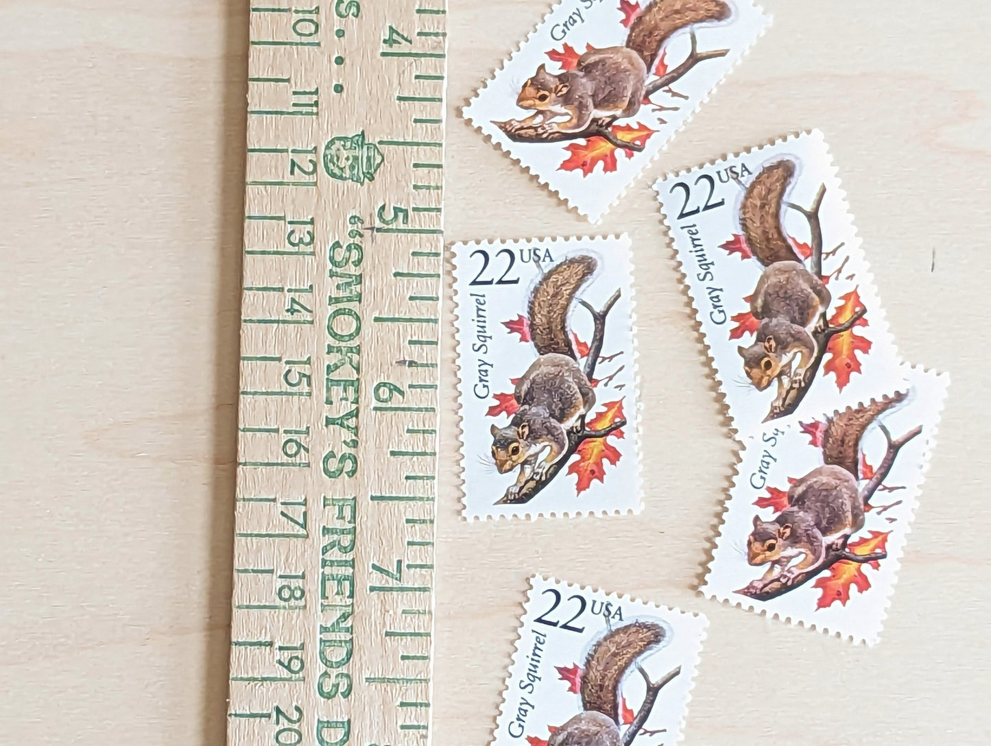 5 Gray Squirrel Stamps, 22 Cent, 1987, Unused Postage Stamps