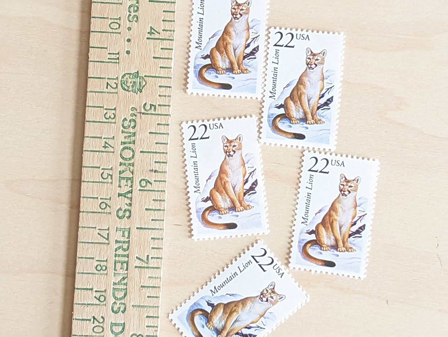 5 Mountain Lion Stamps, 22 Cent, 1987, Unused Postage Stamps