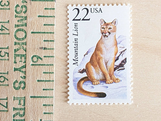 5 Mountain Lion Stamps, 22 Cent, 1987, Unused Postage Stamps