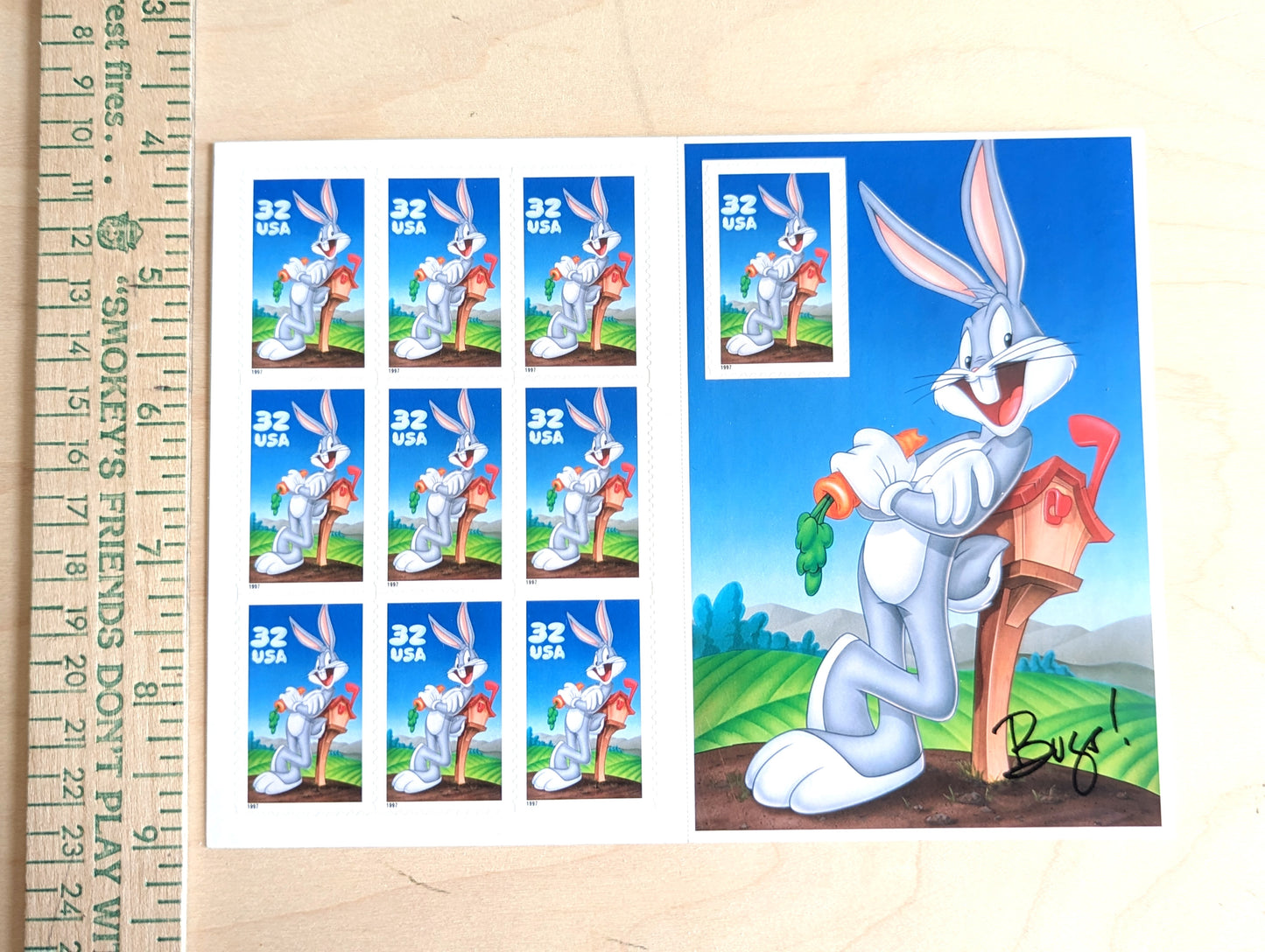 Bugs Bunny Looney Tunes, Sheet of 10, Vintage Unused USPS 32 Cent Postage Stamps, Looney Tunes Stamps (Souvenir Sheet), 1997, Gummed