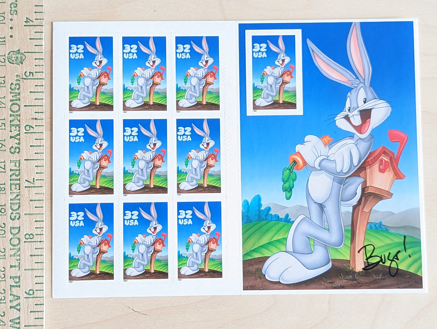 Bugs Bunny Looney Tunes, Sheet of 10, Vintage Unused USPS 32 Cent Postage Stamps, Looney Tunes Stamps (Souvenir Sheet), 1997, Gummed