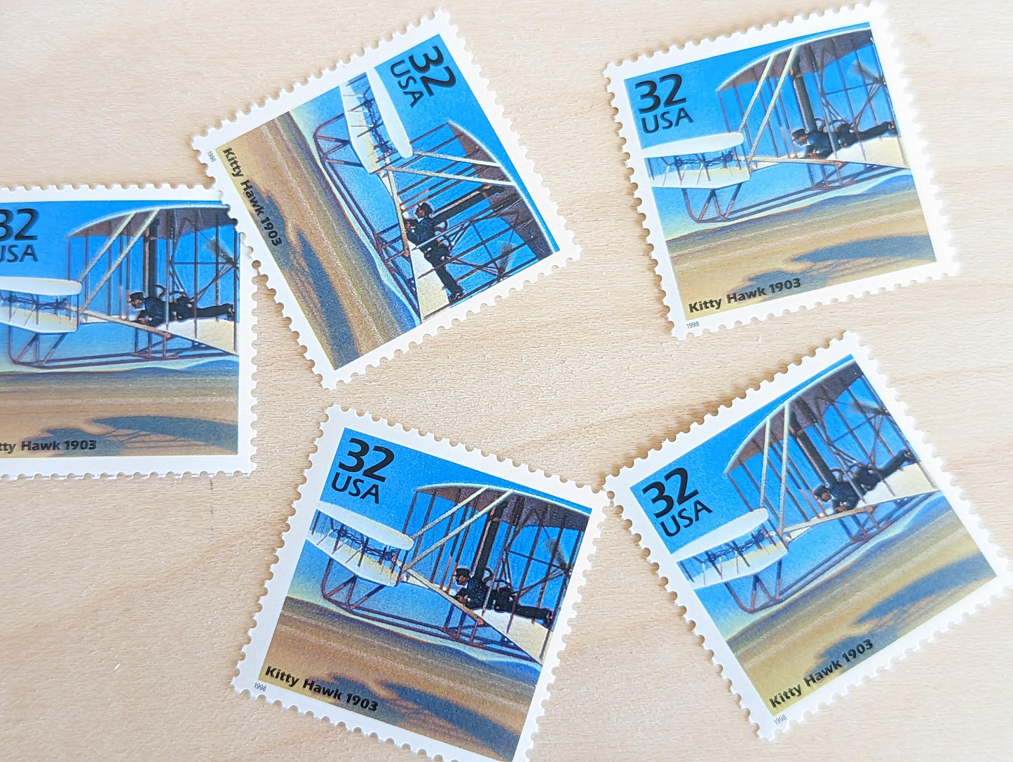 5 Kitty Hawk Stamps, 32 Cent, 1998, 1900s Celebrate the Century, Unused Postage Stamps