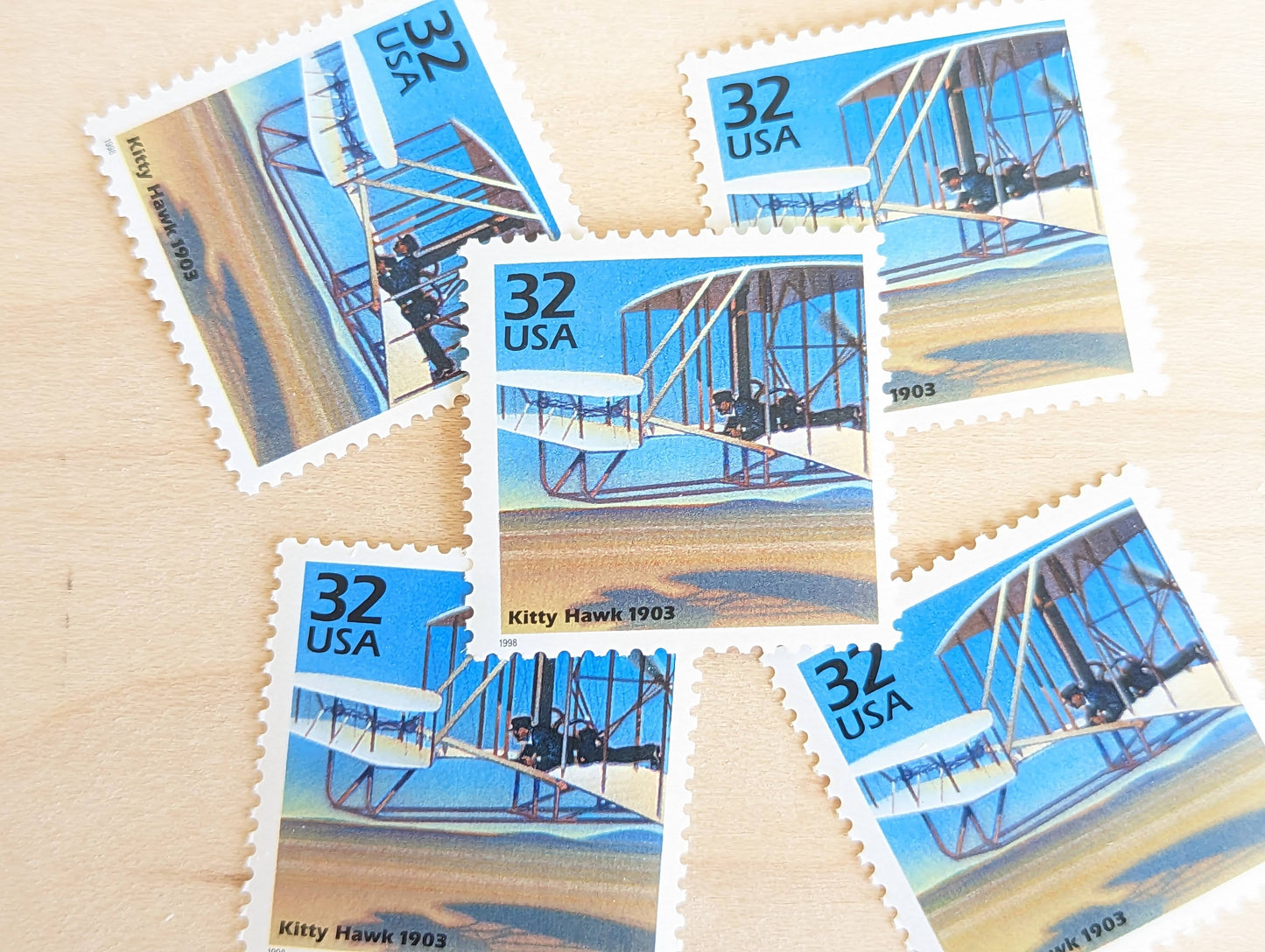 5 Kitty Hawk Stamps, 32 Cent, 1998, 1900s Celebrate the Century, Unused Postage Stamps