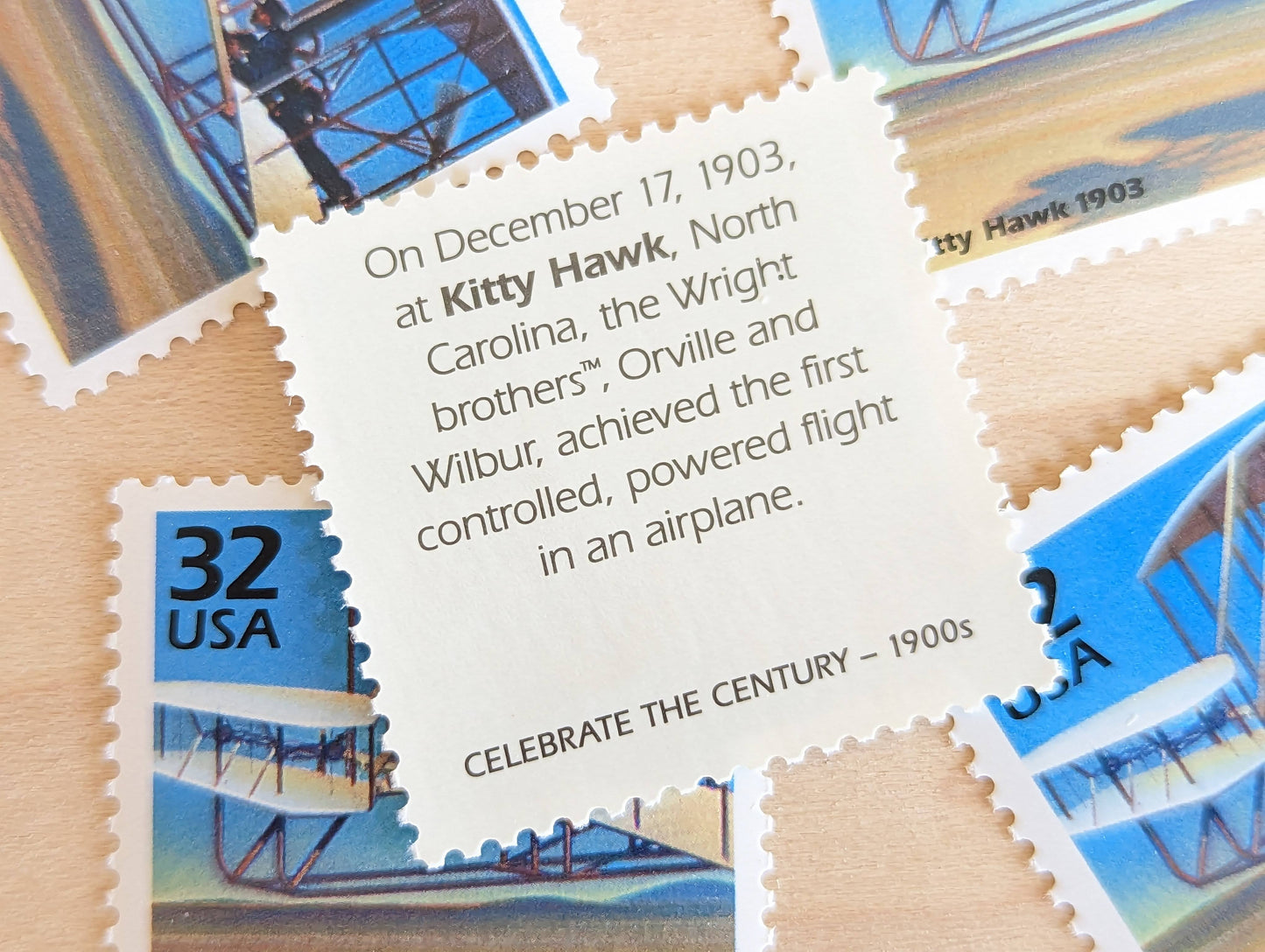 5 Kitty Hawk Stamps, 32 Cent, 1998, 1900s Celebrate the Century, Unused Postage Stamps