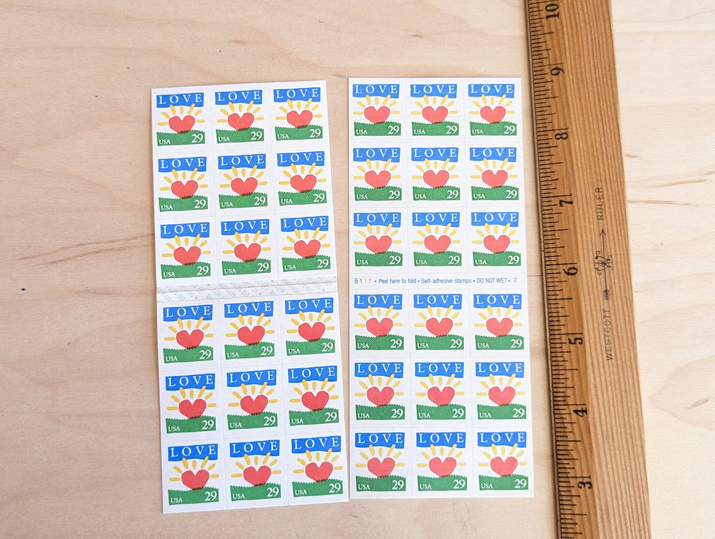 Sheet of 18 Love Stamps, 29 cent stamps, Heart Sunrise, 1993 Unused USPS Postage Stamps