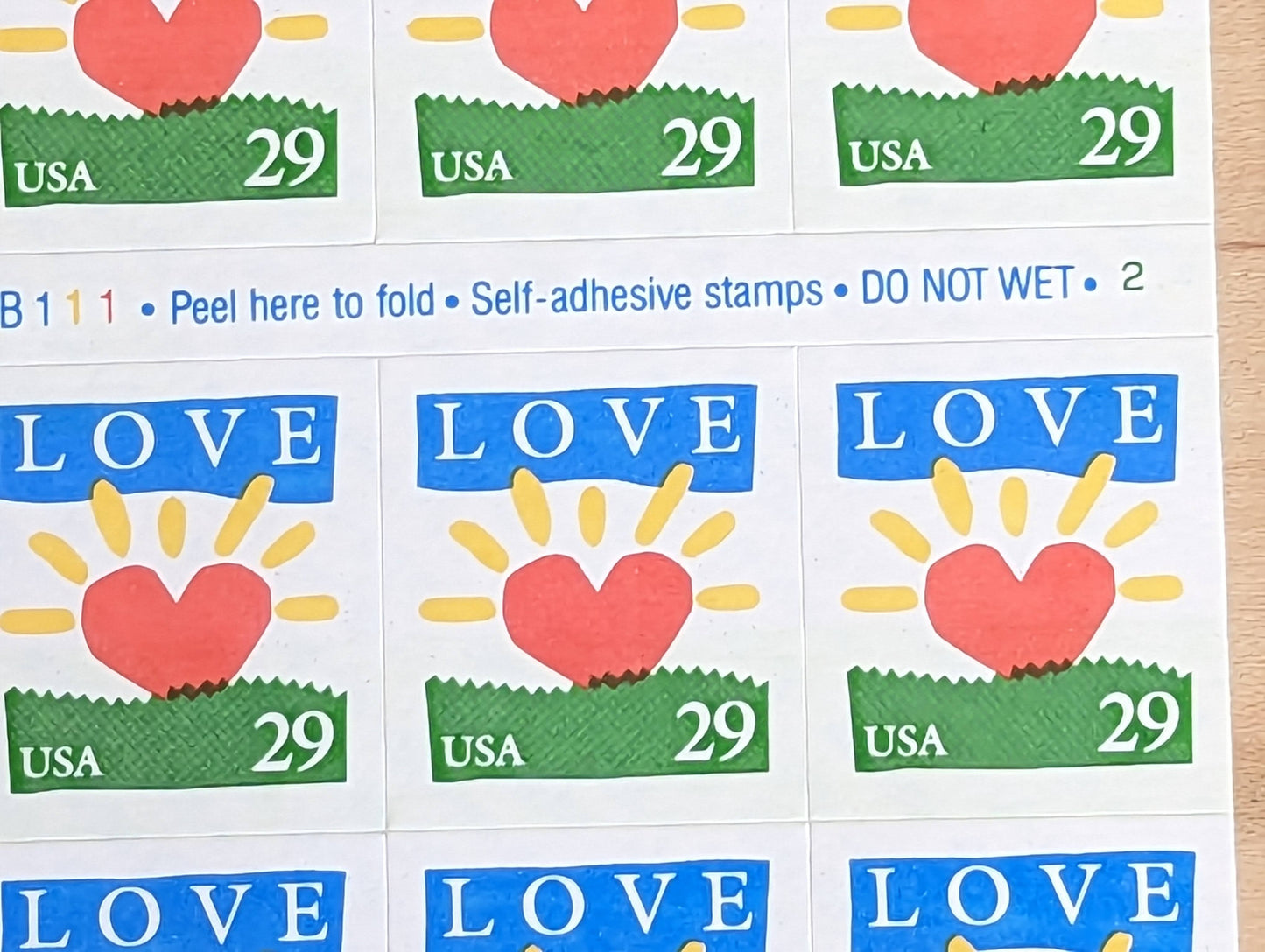 Sheet of 18 Love Stamps, 29 cent stamps, Heart Sunrise, 1993 Unused USPS Postage Stamps