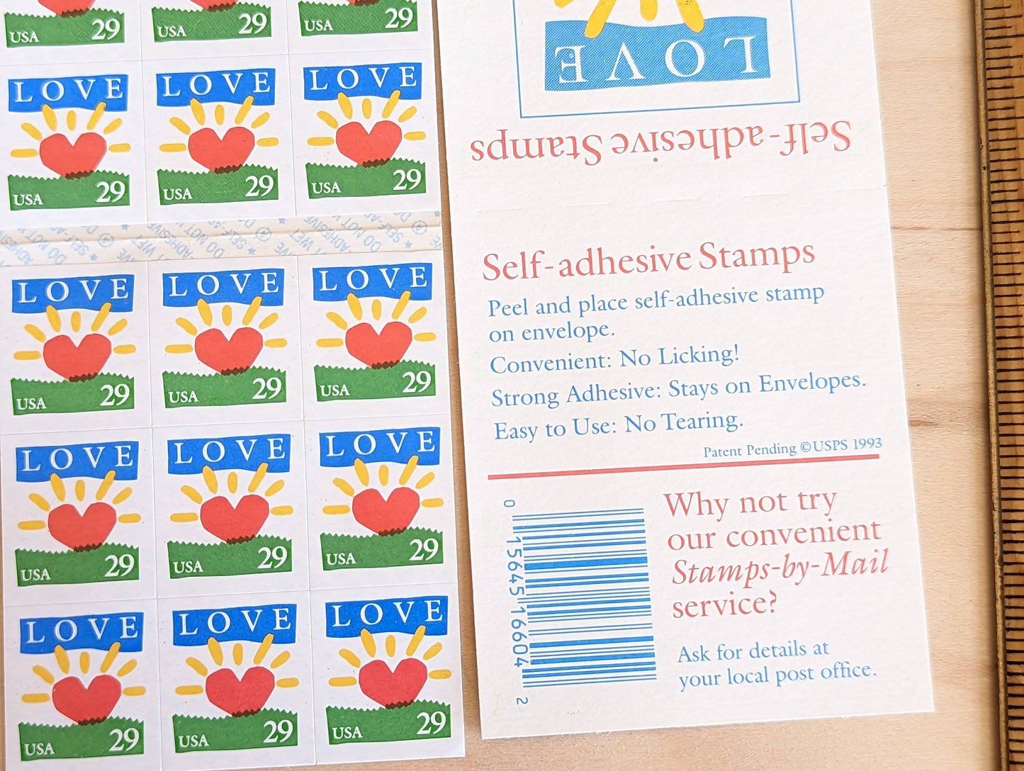 Sheet of 18 Love Stamps, 29 cent stamps, Heart Sunrise, 1993 Unused USPS Postage Stamps