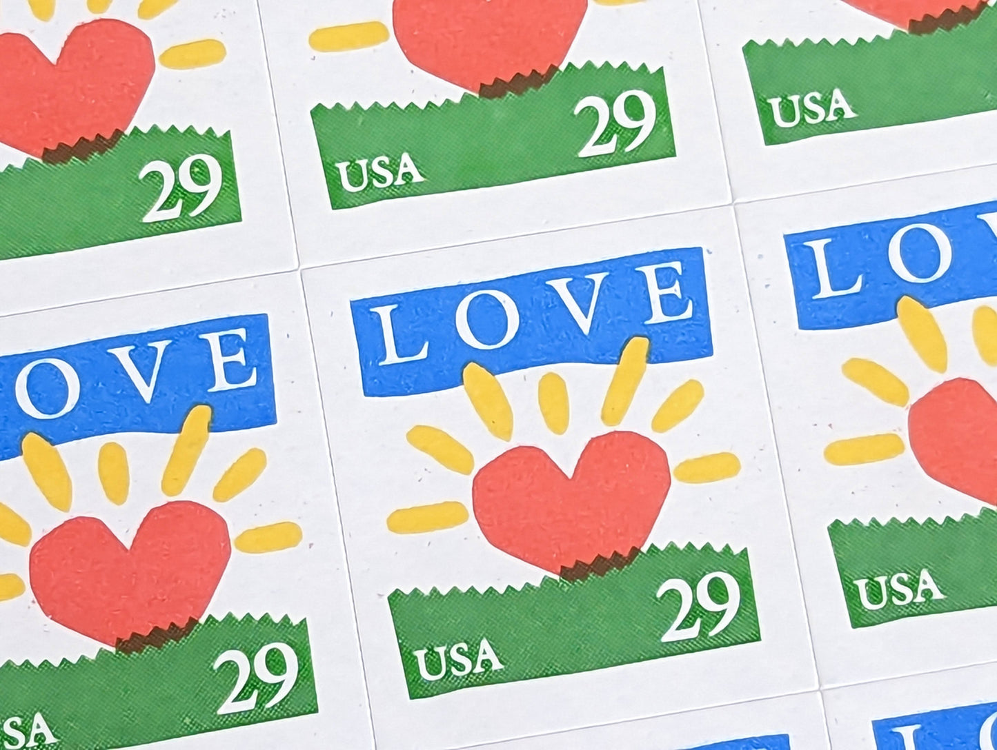 Sheet of 18 Love Stamps, 29 cent stamps, Heart Sunrise, 1993 Unused USPS Postage Stamps