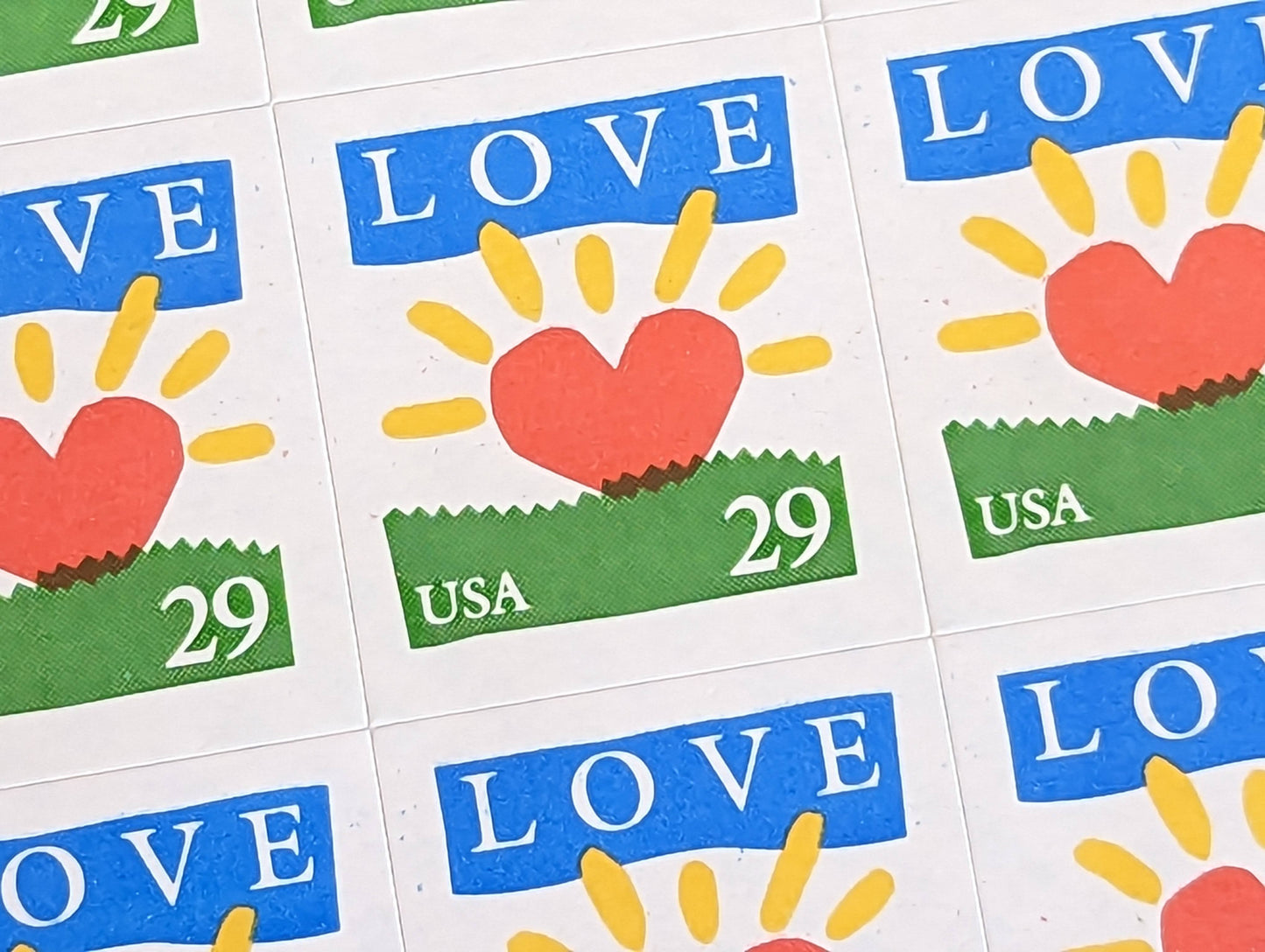 Sheet of 18 Love Stamps, 29 cent stamps, Heart Sunrise, 1993 Unused USPS Postage Stamps