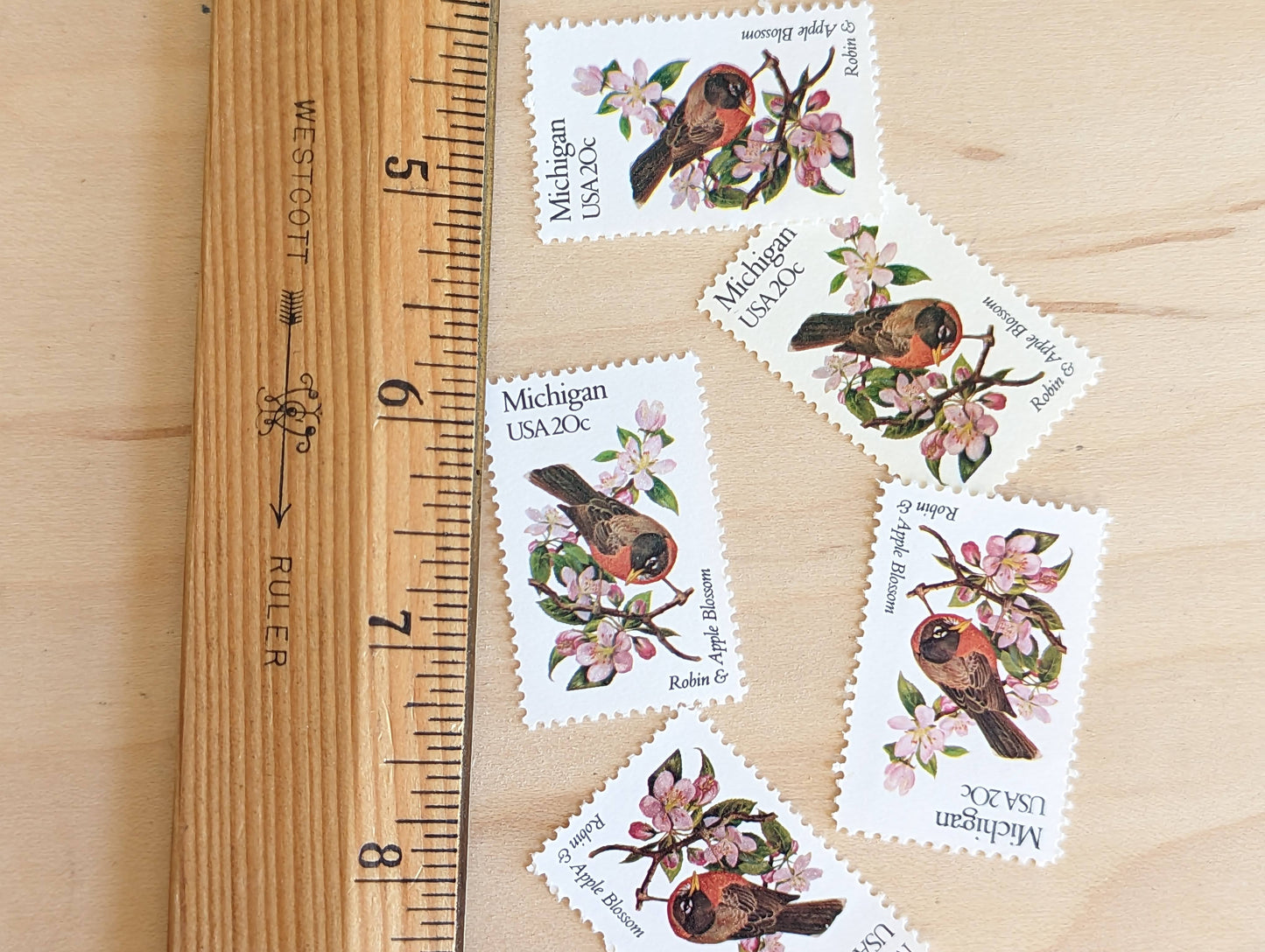 5 Michigan State Stamp, 20 Cent, 1982, State Bird and Flower, Unused Postage Stamps