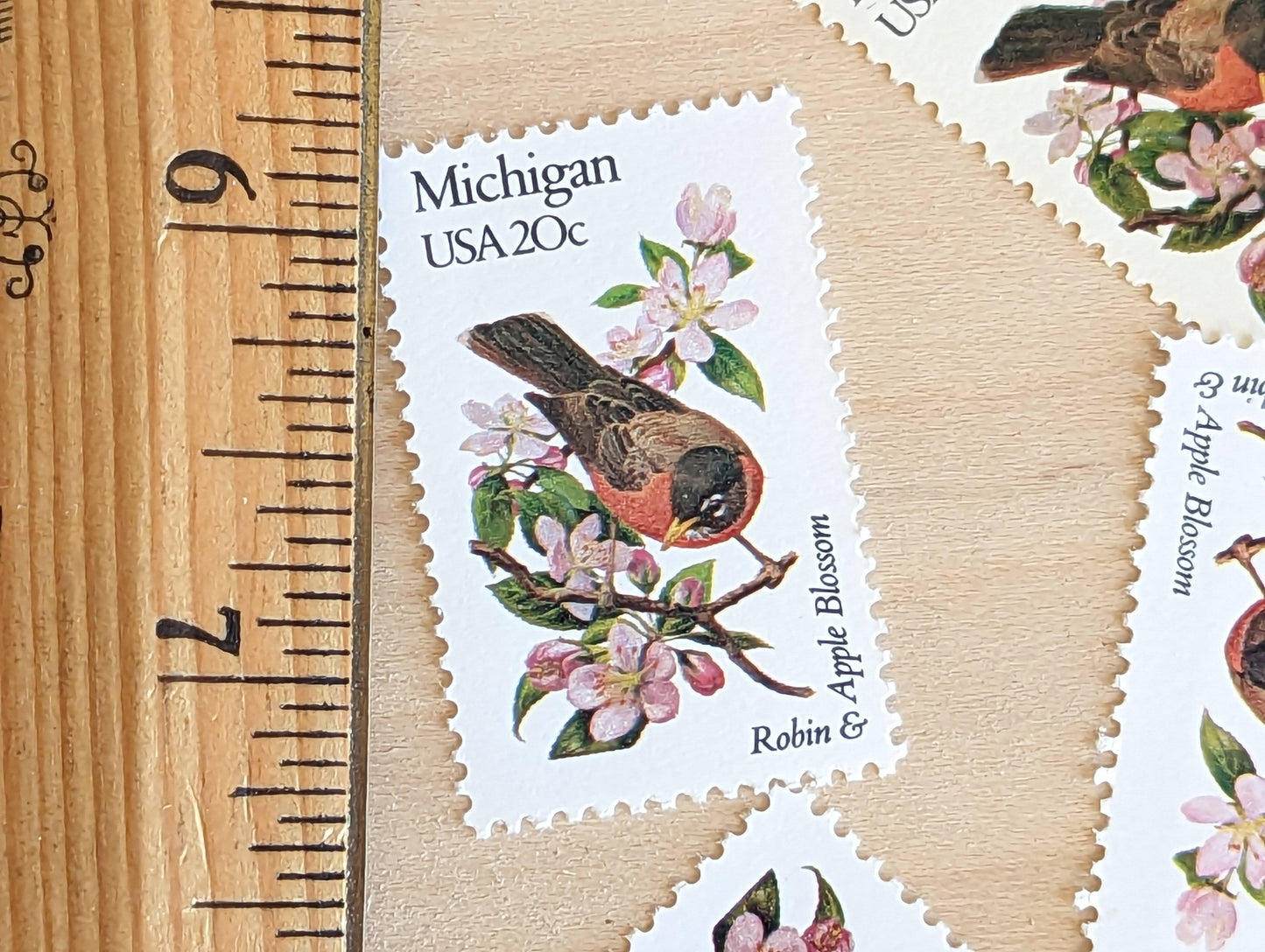 5 Michigan State Stamp, 20 Cent, 1982, State Bird and Flower, Unused Postage Stamps