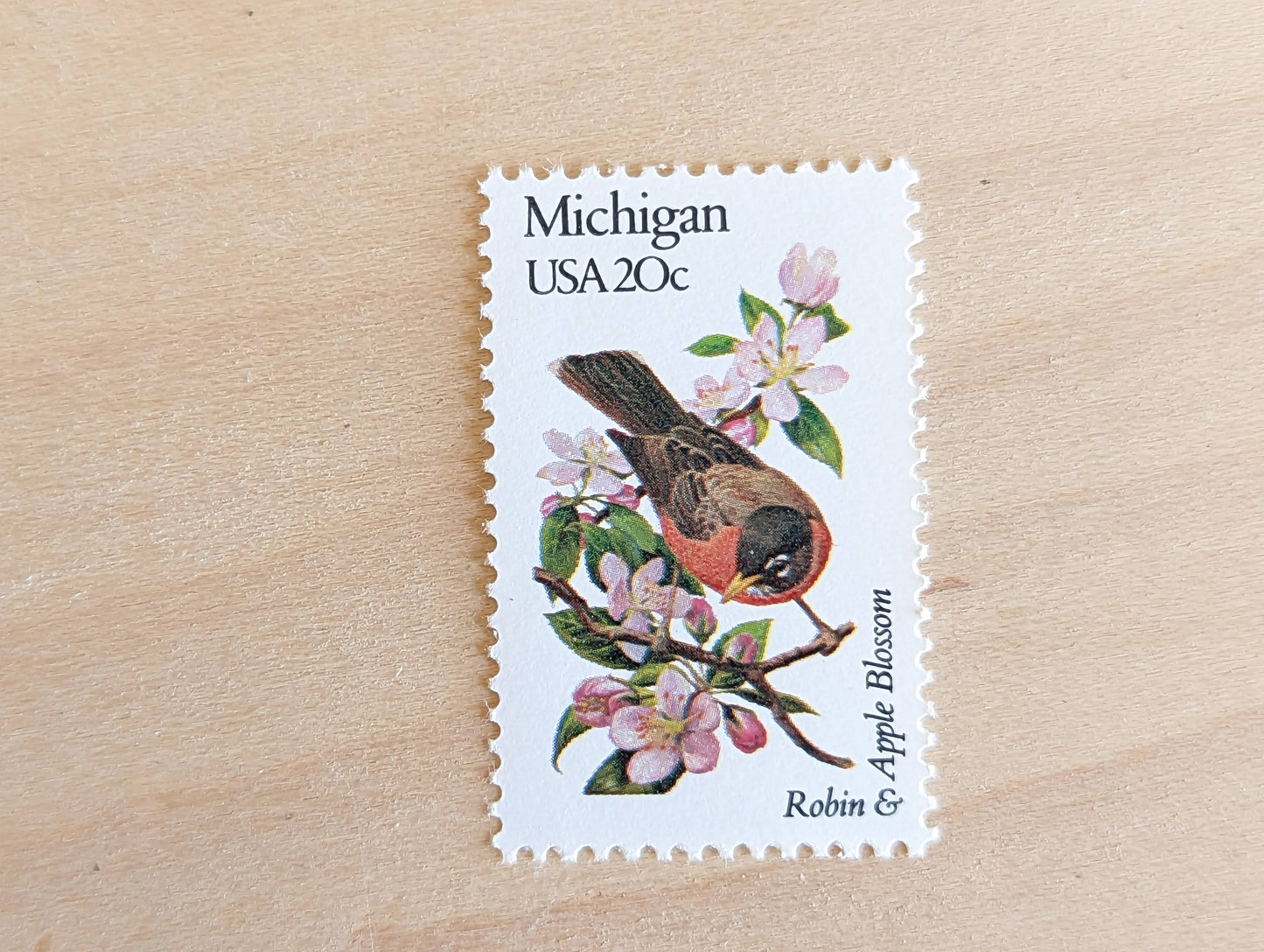 5 Michigan State Stamp, 20 Cent, 1982, State Bird and Flower, Unused Postage Stamps