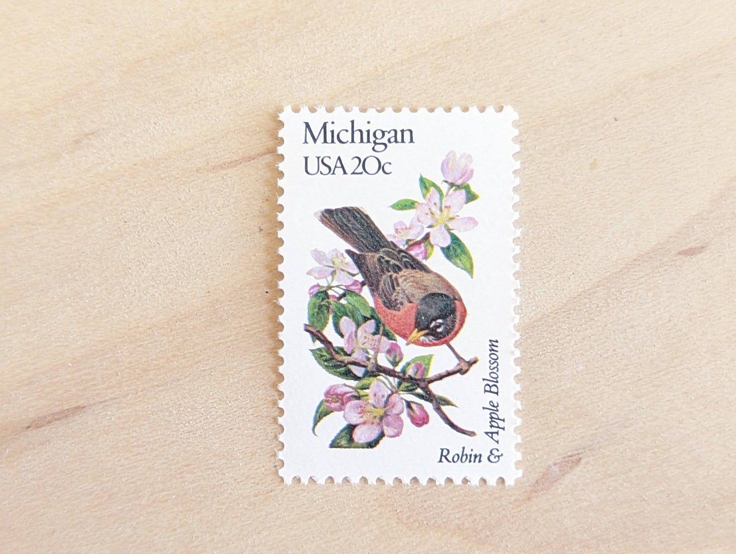 5 Michigan State Stamp, 20 Cent, 1982, State Bird and Flower, Unused Postage Stamps