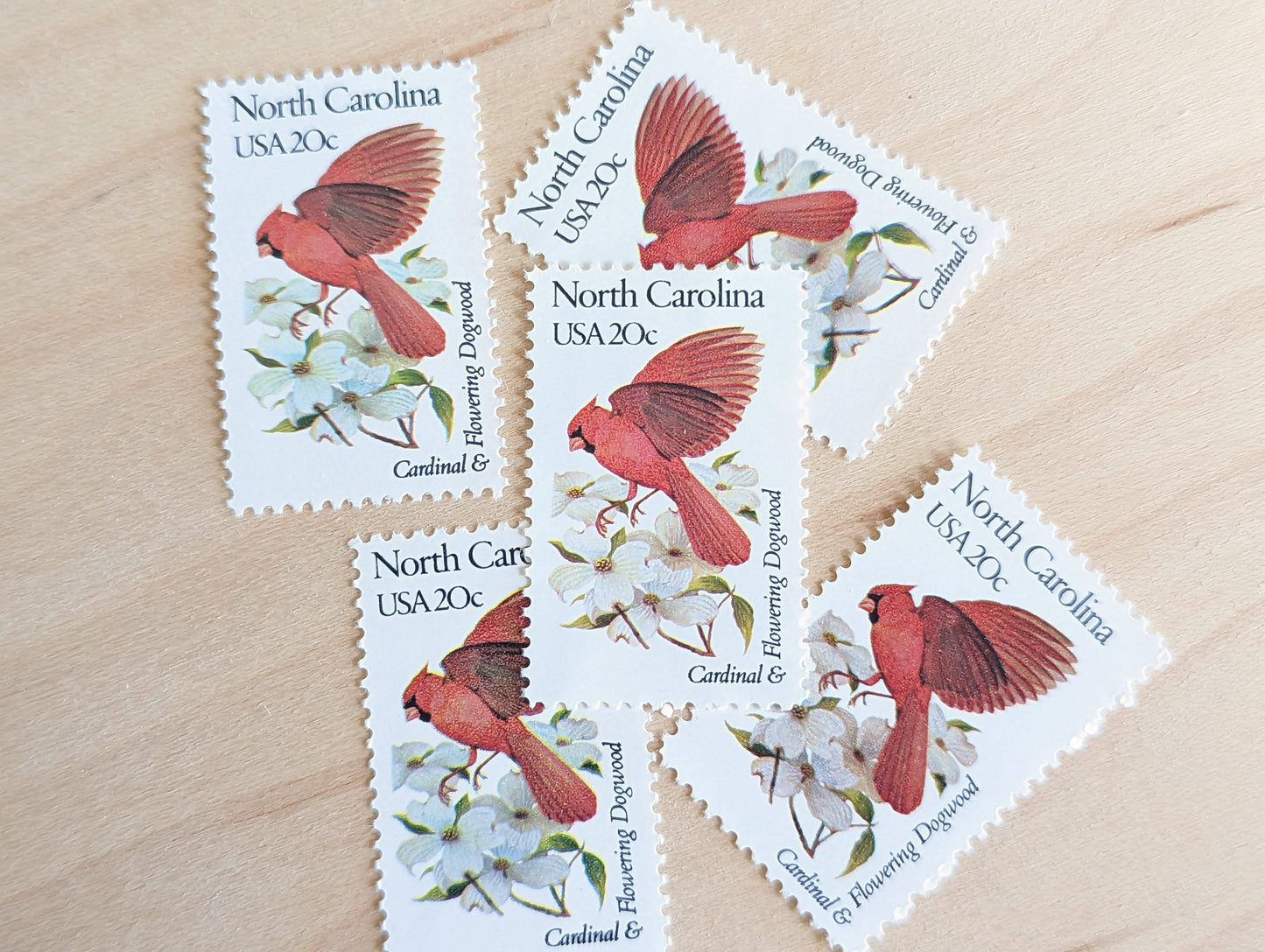 5 North Carolina State Stamp, 20 Cent, 1982, State Bird and Flower, Unused Postage Stamps