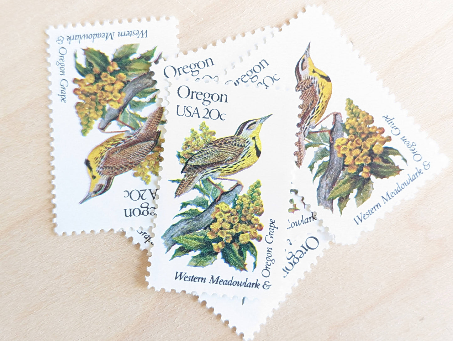 5 Oregon State Stamp, 20 Cent, 1982, State Bird and Flower, Unused Postage Stamps