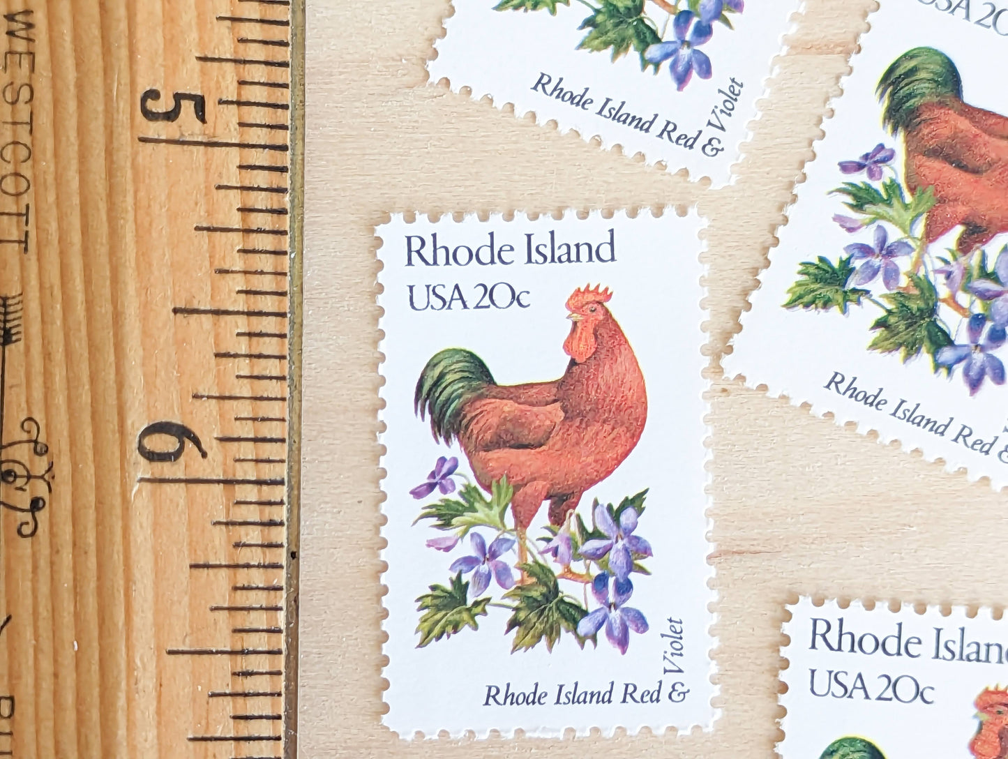 5 Rhode Island State Stamp, 20 Cent, 1982, State Bird and Flower , Unused Postage Stamps