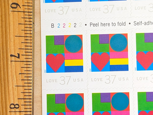 Colors and Shapes Love, Sheet of 20, Vintage Unused USPS 37 Cent Postage Stamps, Love Series (Colors and Shapes), 2002, Self-Adhesive