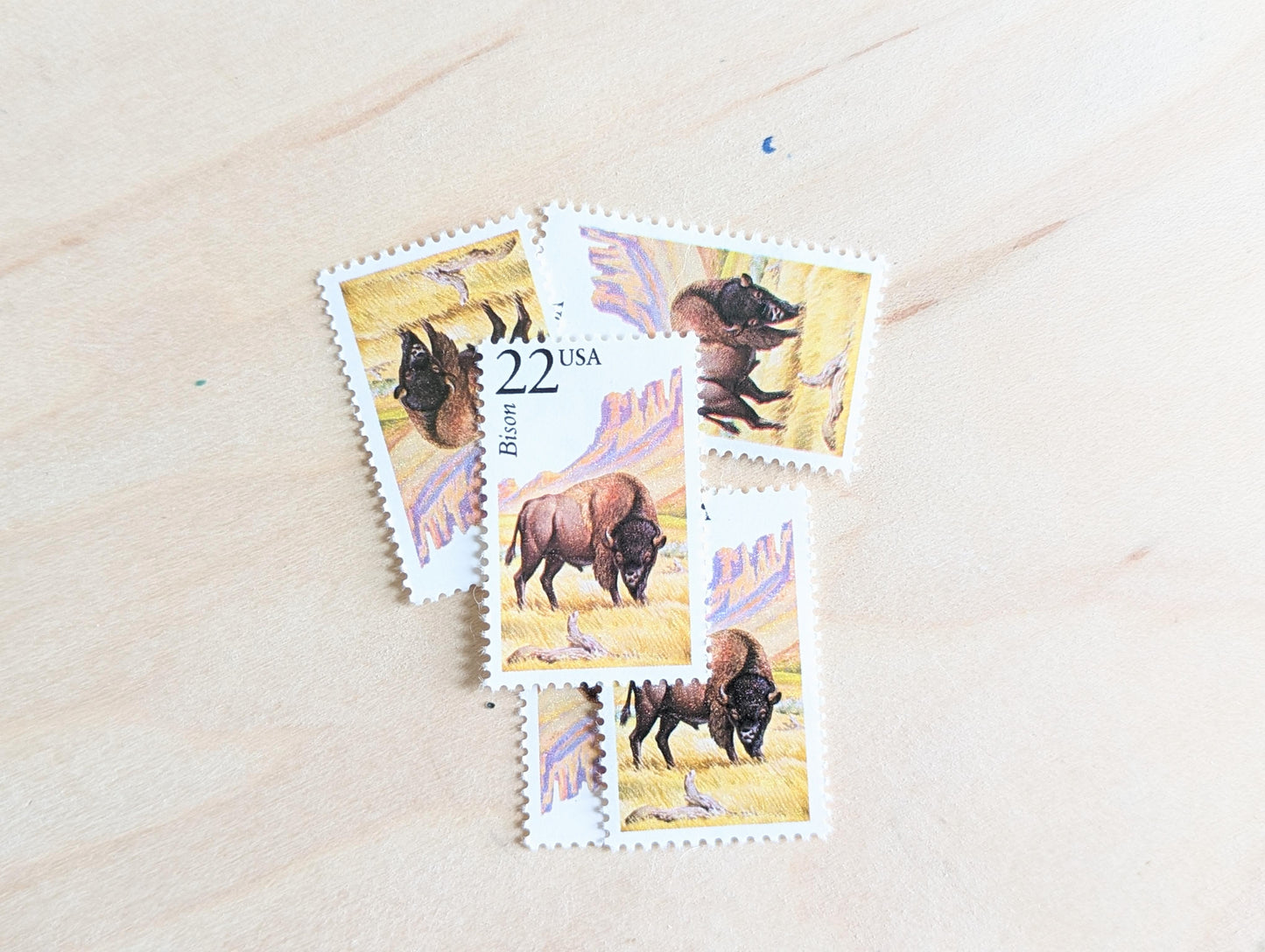 5 Bison Stamps, 22 Cent, 1987, American Wildlife, Unused Postage Stamps