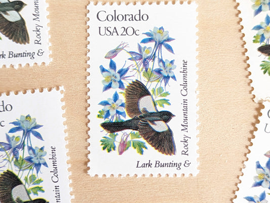 5 Colorado State Bird and Flower, 20 Cent, 1982, Unused Postage Stamps