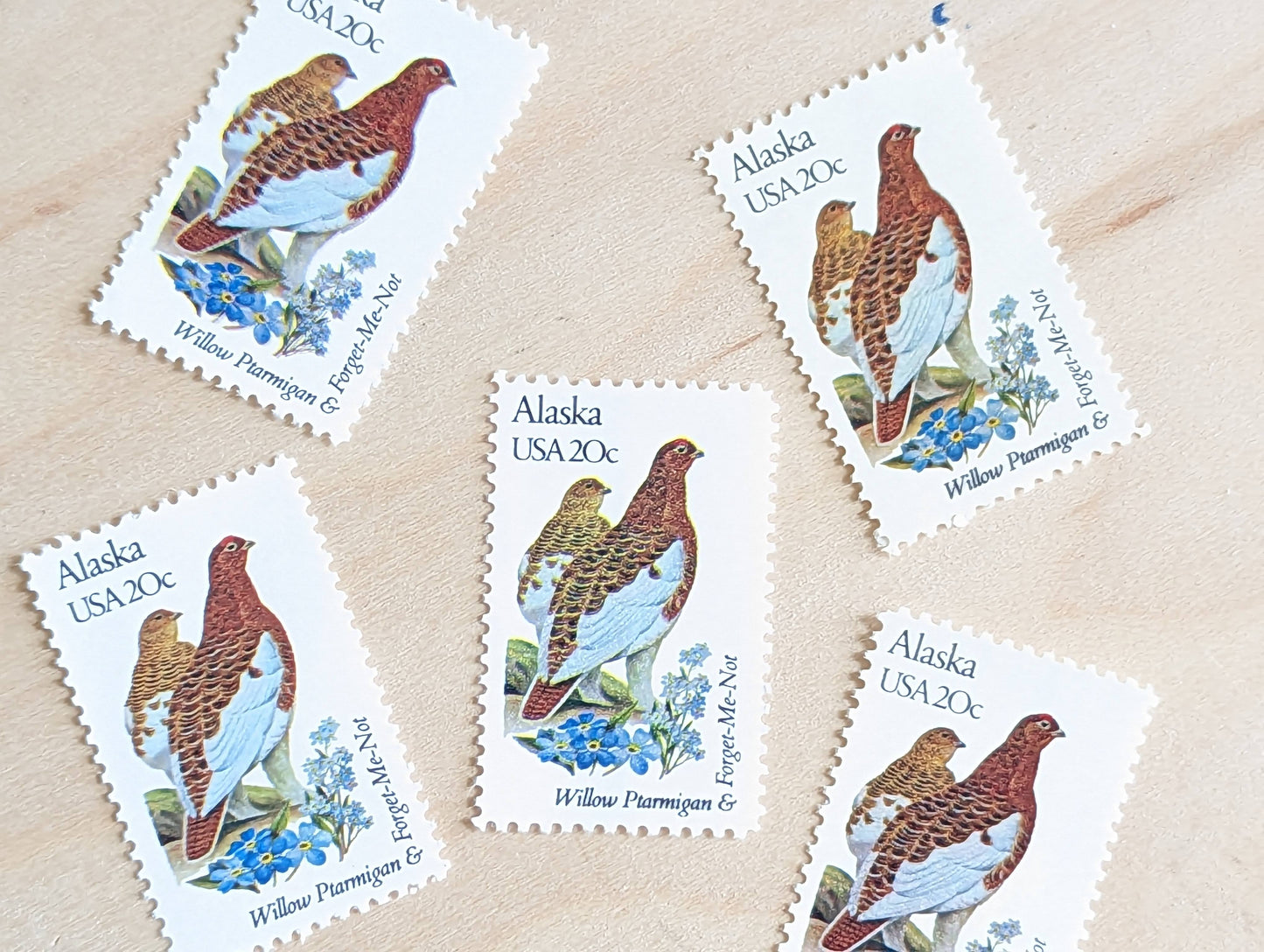 5 Alaska State Bird and Flower, 20 Cent, 1982, Unused Postage Stamps