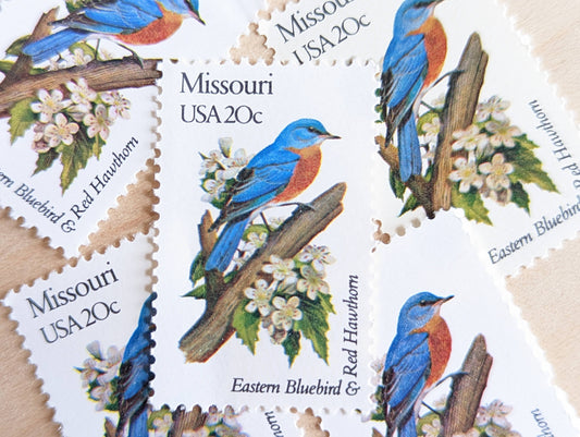 Missouri State Stamp, Set of 5, Vintage Unused USPS 20 Cent Postage Stamps, State Bird and Flower, 1982, Gummed