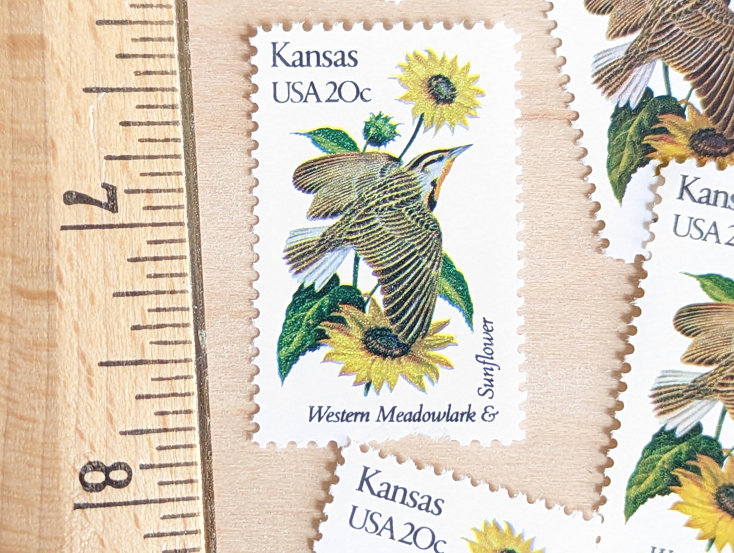 5 Kansas State Bird and Flower, 20 Cent, 1982, Unused Postage Stamps