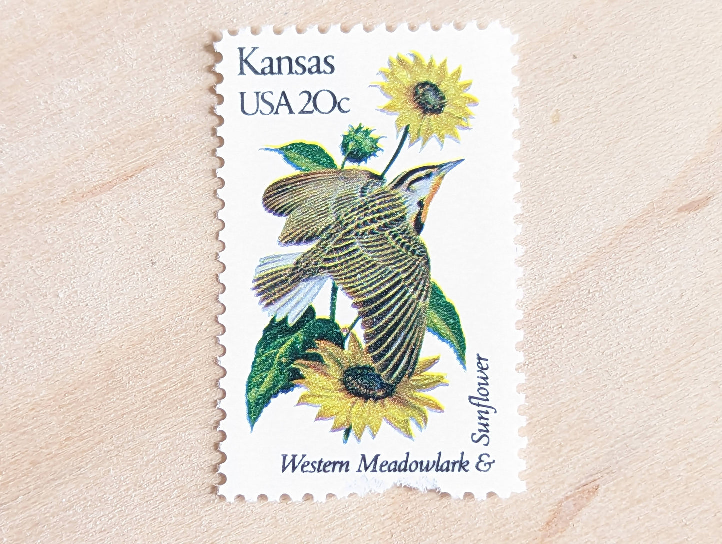 5 Kansas State Bird and Flower, 20 Cent, 1982, Unused Postage Stamps