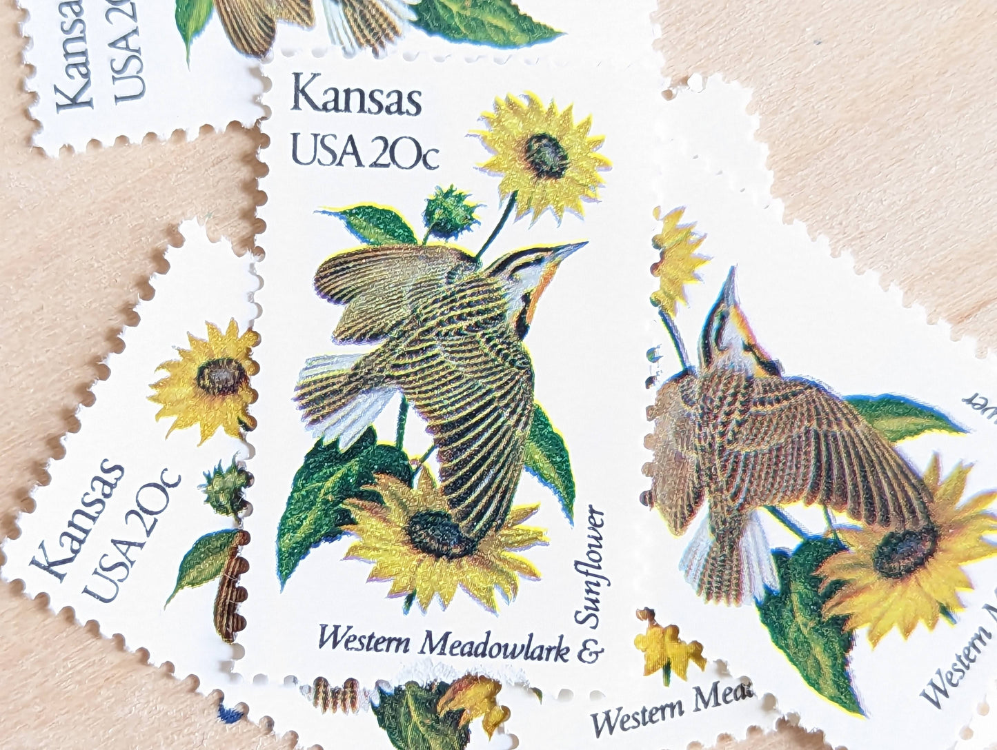 5 Kansas State Bird and Flower, 20 Cent, 1982, Unused Postage Stamps