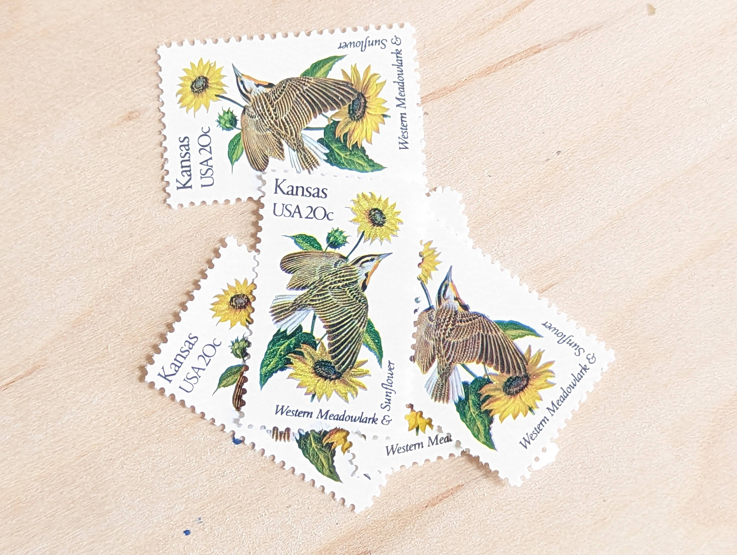 5 Kansas State Bird and Flower, 20 Cent, 1982, Unused Postage Stamps