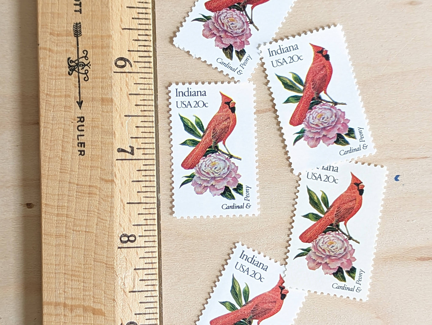 5 Indiana State Bird and Flower, 20 Cent, 1982, Unused Postage Stamps