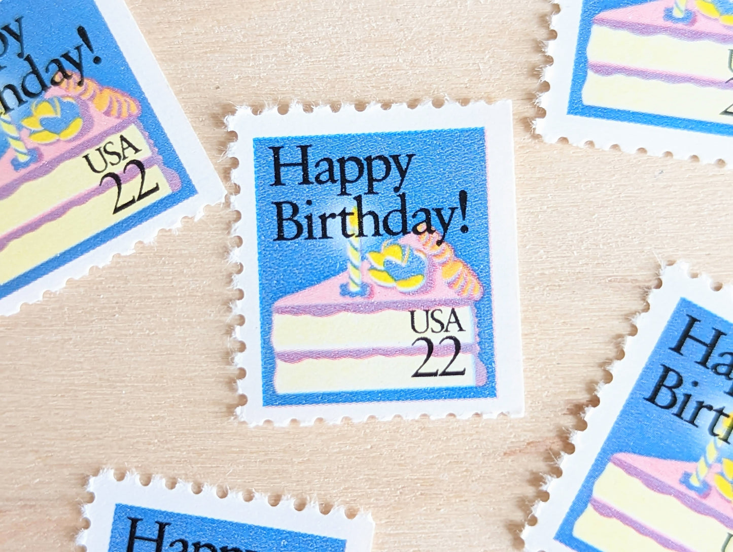 5 Happy Birthday Stamps, 22 Cent, 1987, Birthday Cake Unused US Postage Stamps