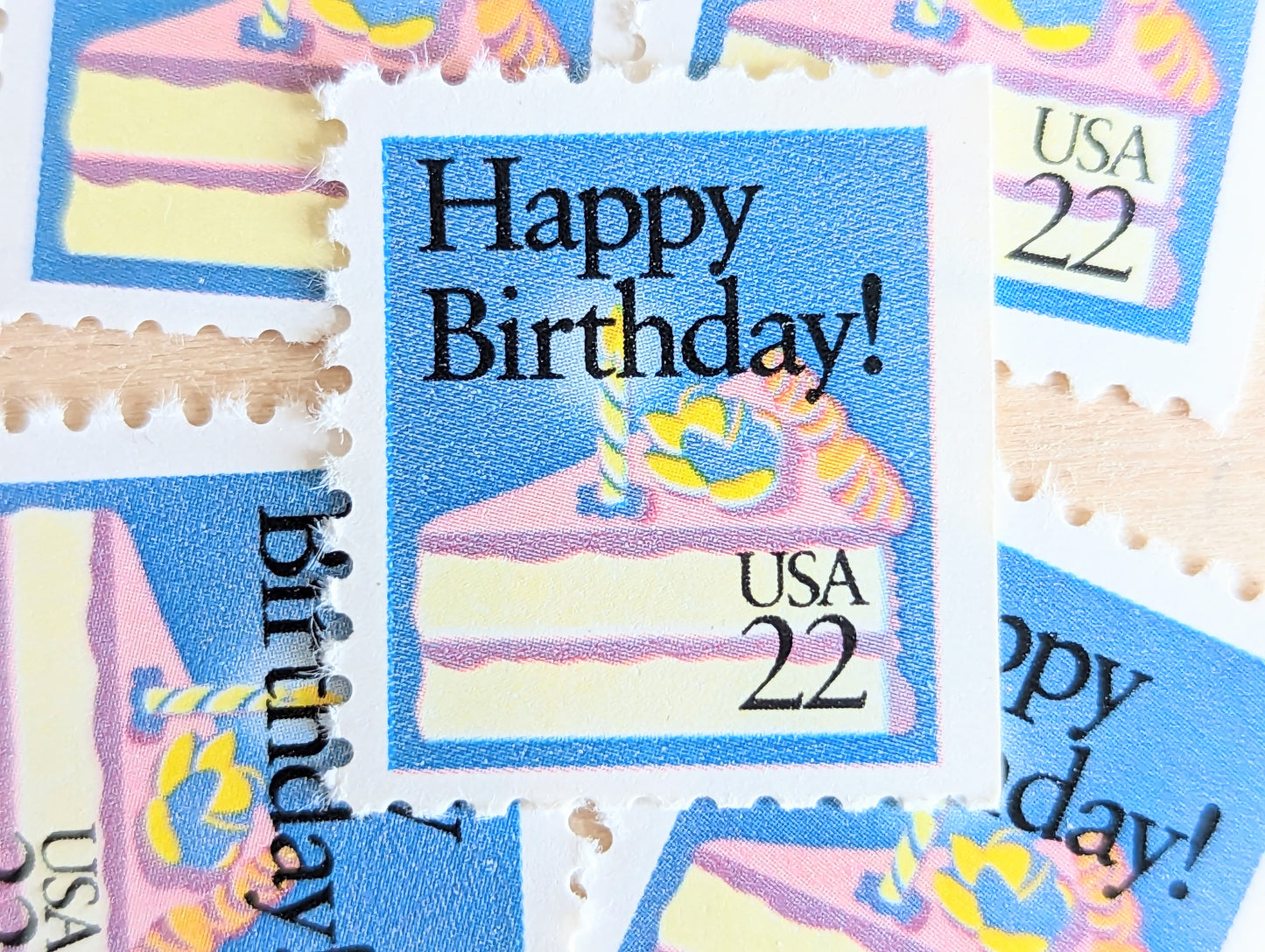 5 Happy Birthday Stamps, 22 Cent, 1987, Birthday Cake Unused US Postage Stamps