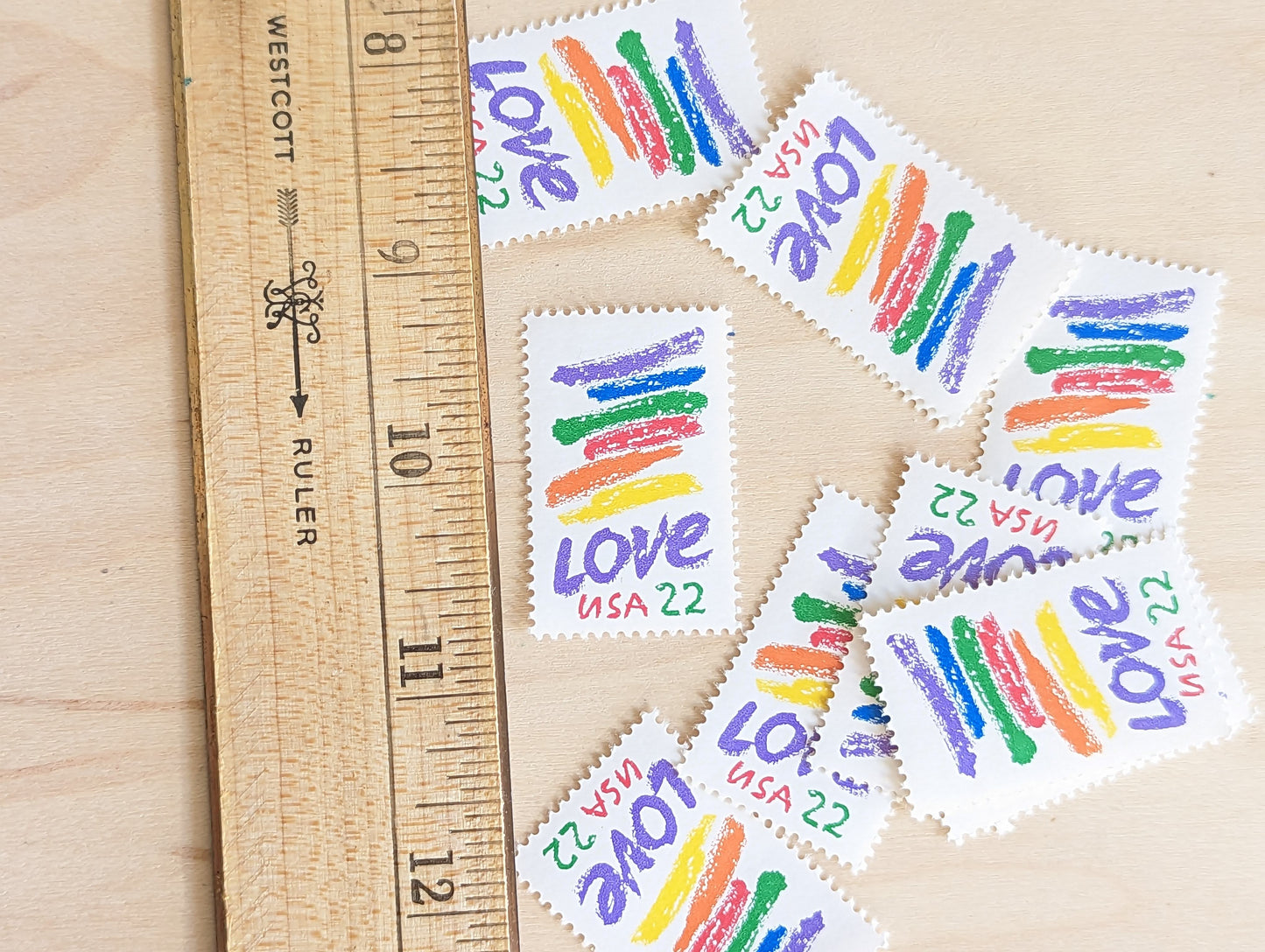 Set of 10 Love Crayon Rainbow Stamps, 22 cent stamps, 1986 Unused USPS Postage Stamps