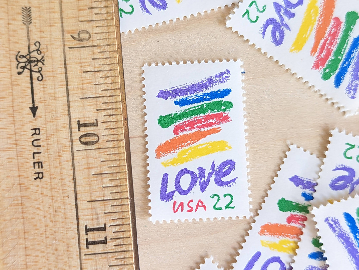 Set of 10 Love Crayon Rainbow Stamps, 22 cent stamps, 1986 Unused USPS Postage Stamps