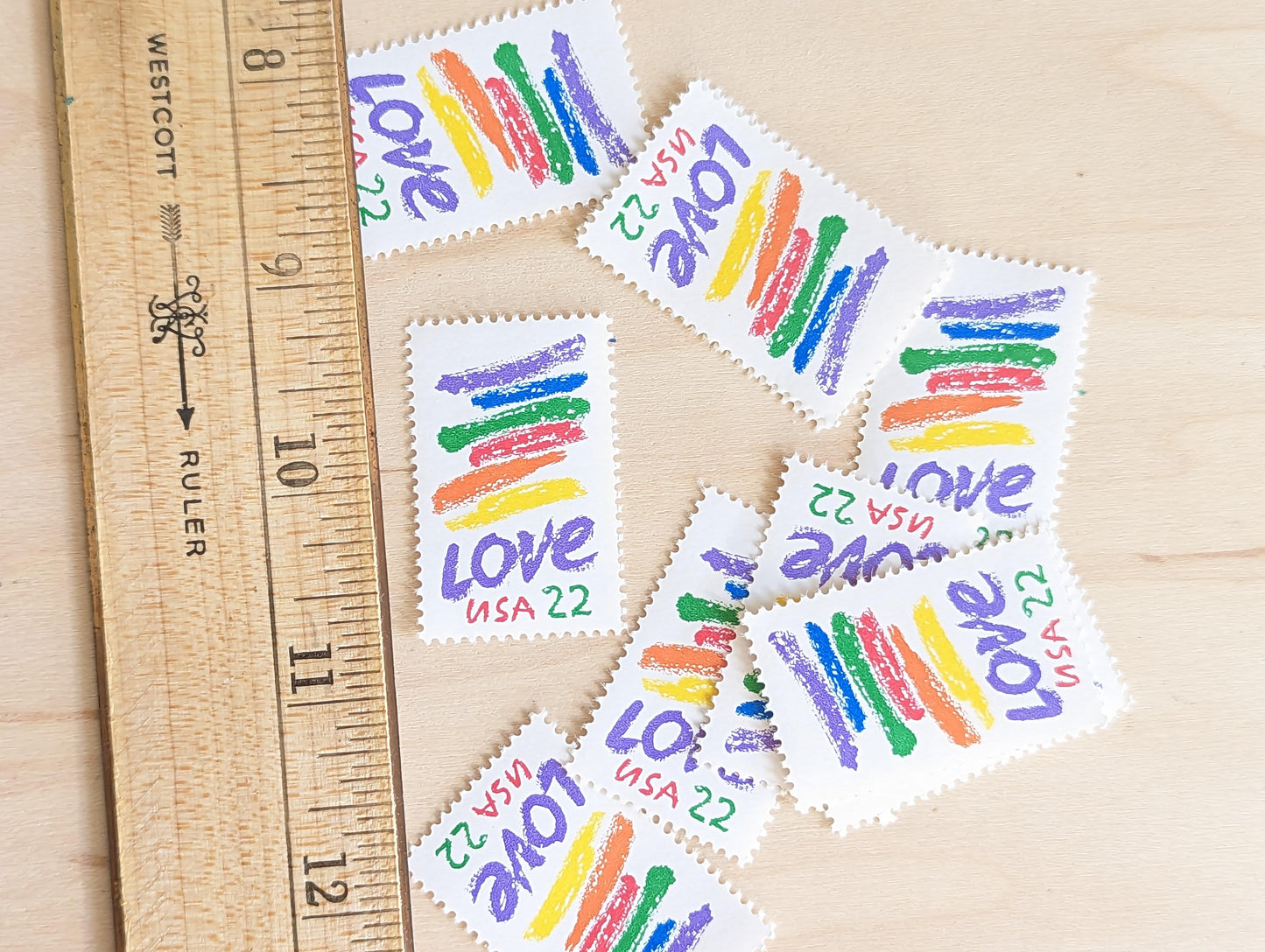 Set of 10 Love Crayon Rainbow Stamps, 22 cent stamps, 1986 Unused USPS Postage Stamps