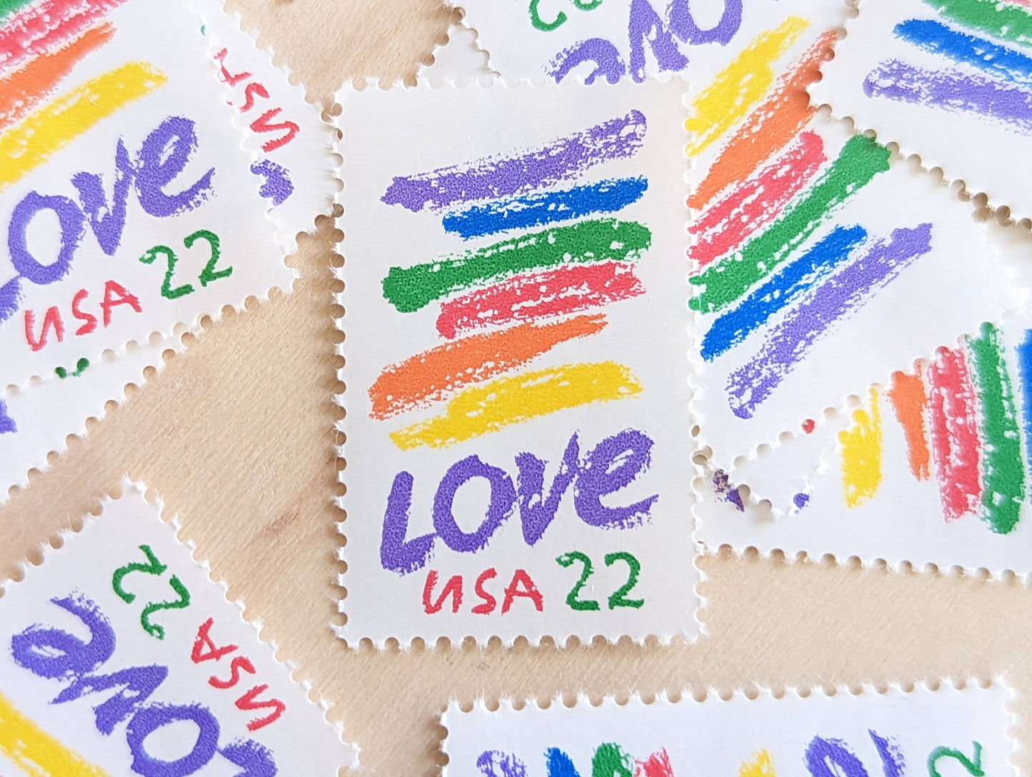 Set of 10 Love Crayon Rainbow Stamps, 22 cent stamps, 1986 Unused USPS Postage Stamps