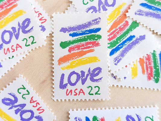 Set of 10 Love Crayon Rainbow Stamps, 22 cent stamps, 1986 Unused USPS Postage Stamps