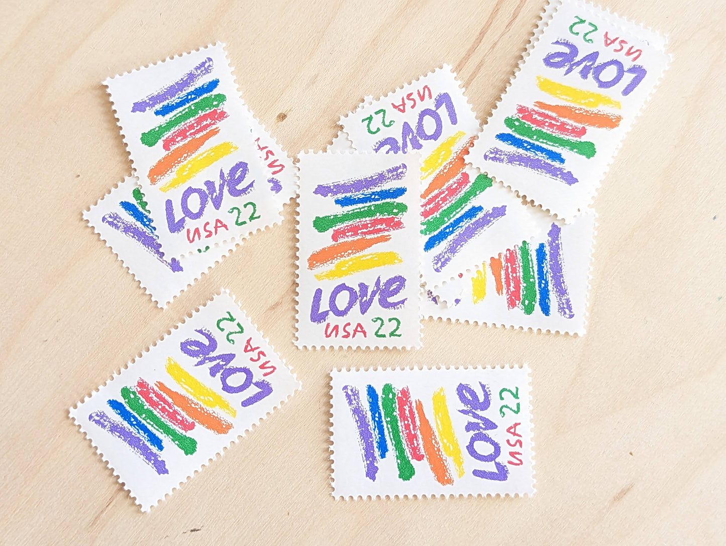 Set of 10 Love Crayon Rainbow Stamps, 22 cent stamps, 1986 Unused USPS Postage Stamps